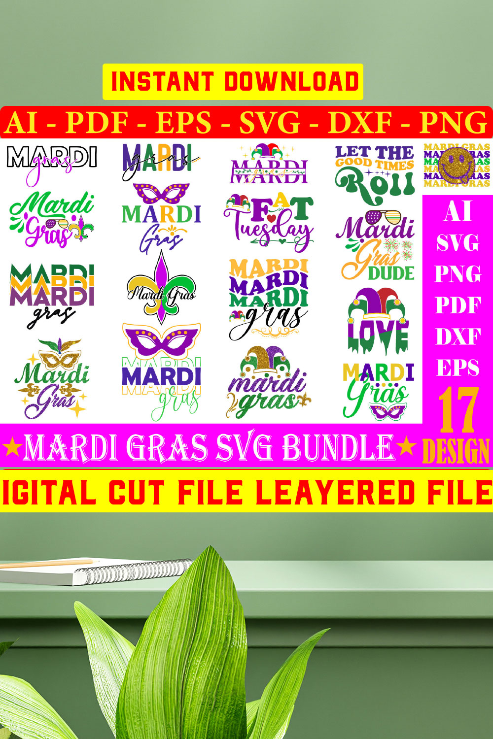 Mardi Gras SVG T-shirt Bundle Vol-6 pinterest preview image.