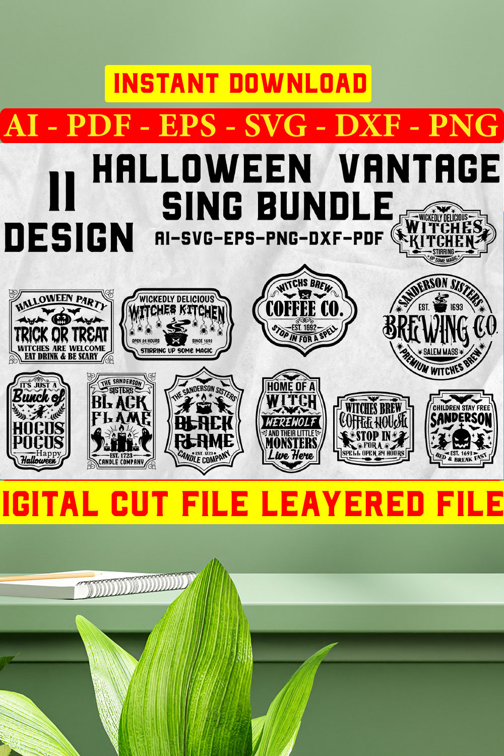 Vintage Halloween Sign SVG Bundle, Halloween bundle svg pinterest preview image.