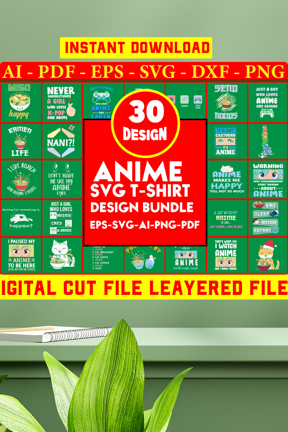 Anime T-shirt Design Bundle pinterest preview image.