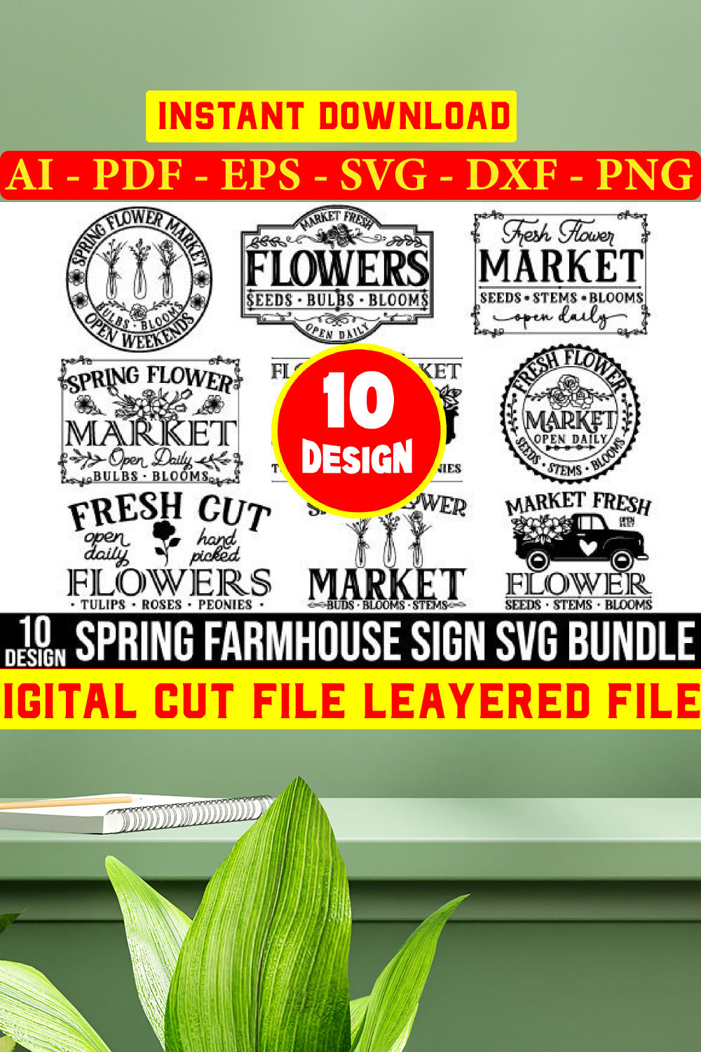 Spring Farmhouse Fign T-shirt Bundle pinterest preview image.