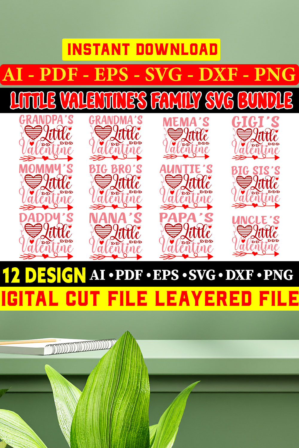 Little Valentine's Day Family SVG Bundle Vol-04 pinterest preview image.