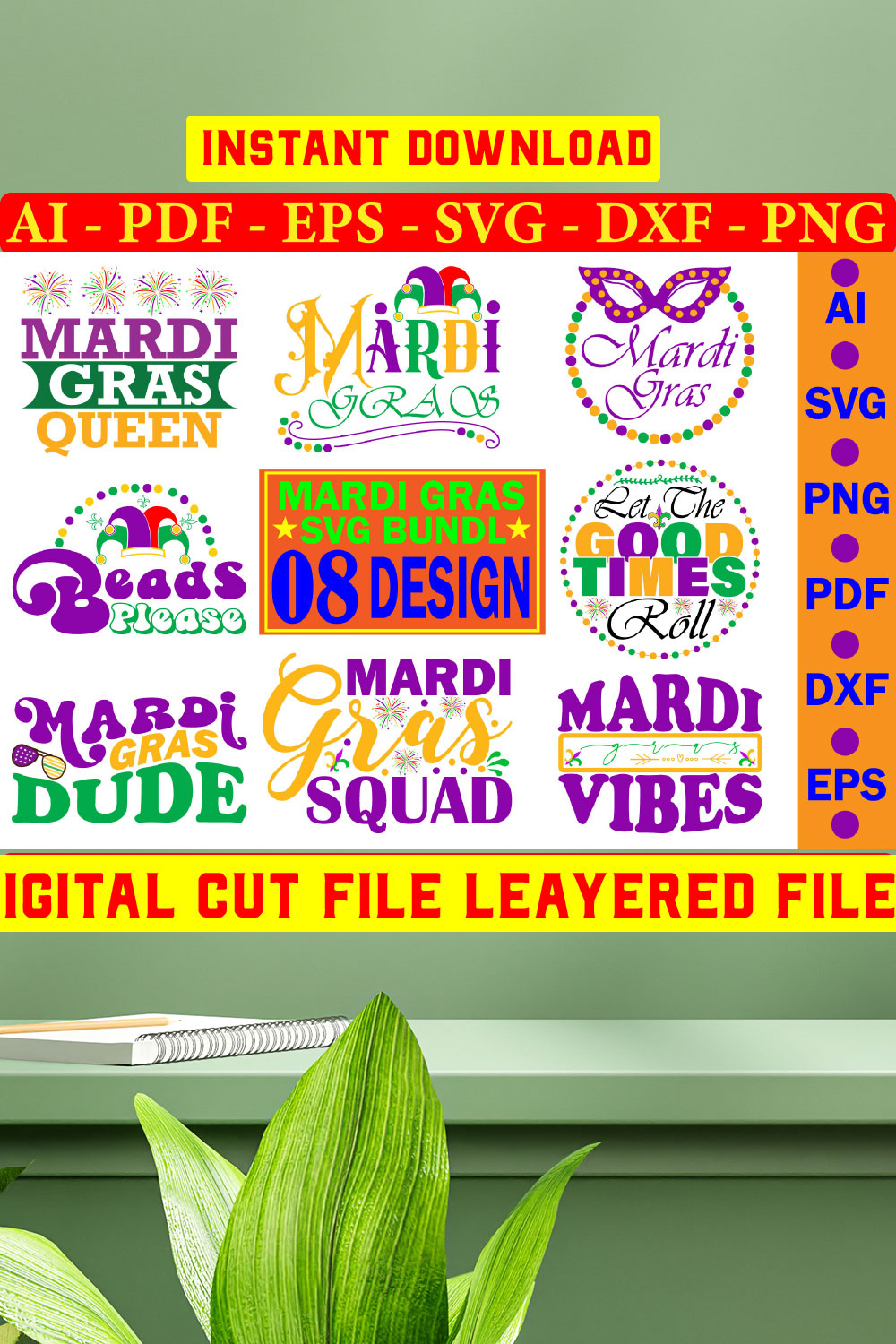 Mardi Gras SVG Design Bundle Vol-5 pinterest preview image.