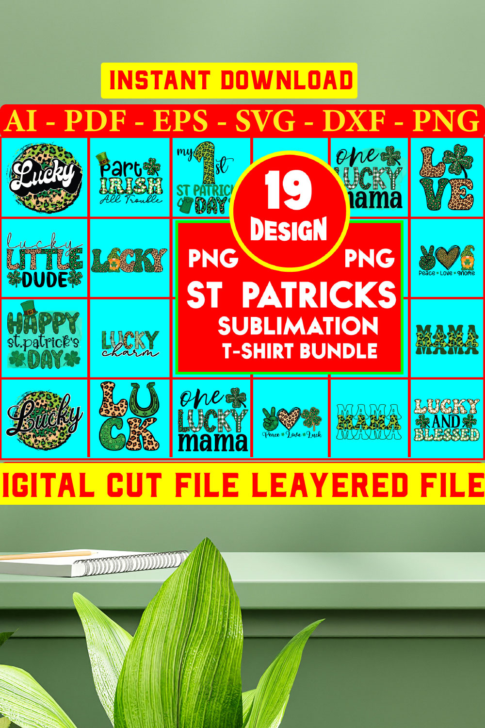 St Patricks sublimation T-shirt Bundle pinterest preview image.