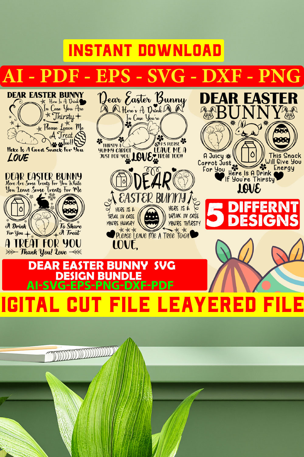 Dear Easter Bunny Svg Design Bundle Vol-07 pinterest preview image.