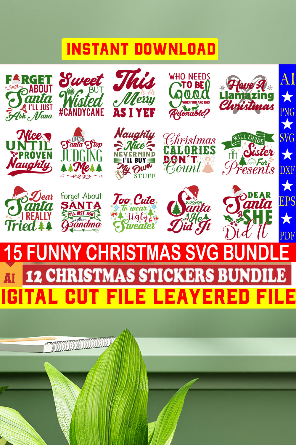 Funny Christmas SVG T-shirt Bundle pinterest preview image.