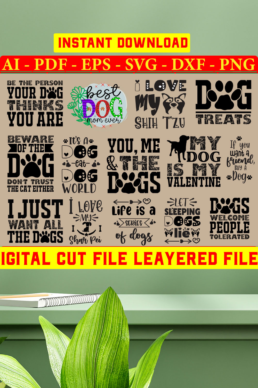 Dog Crafts Design Svg Bundle pinterest preview image.