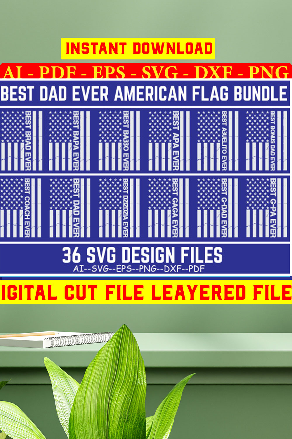 Best Dad Ever Distressed USA Flag Design SVG Bundle pinterest preview image.