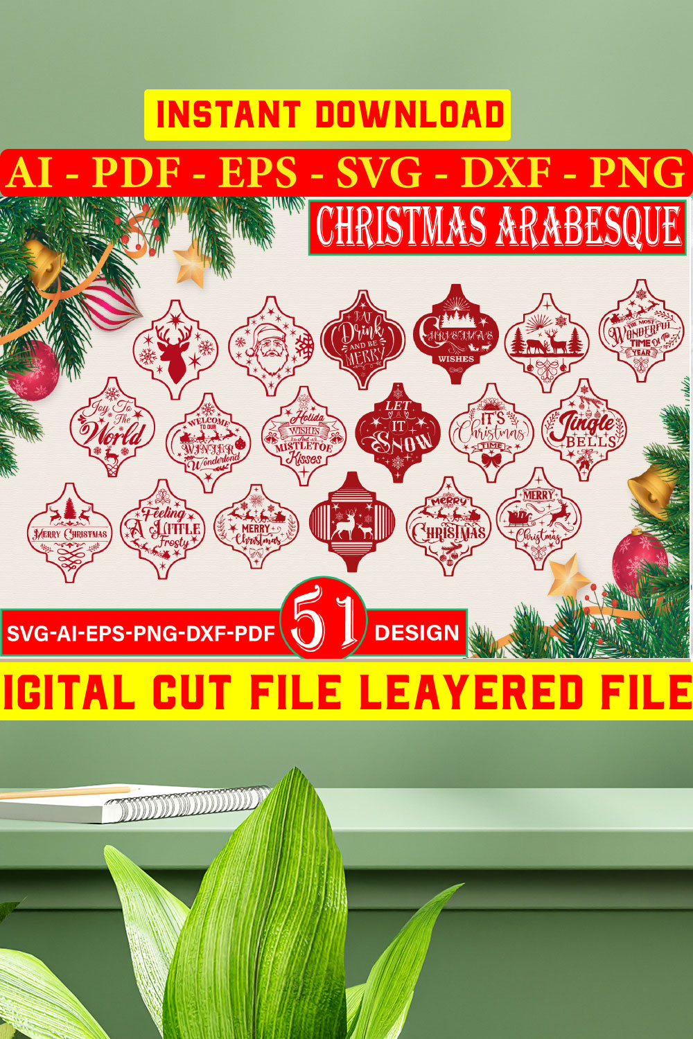 Christmas Arabesque Tile SVG Bundle SVG, Christmas Arabesque svg, christmas arabesque tile ornament svg pinterest preview image.
