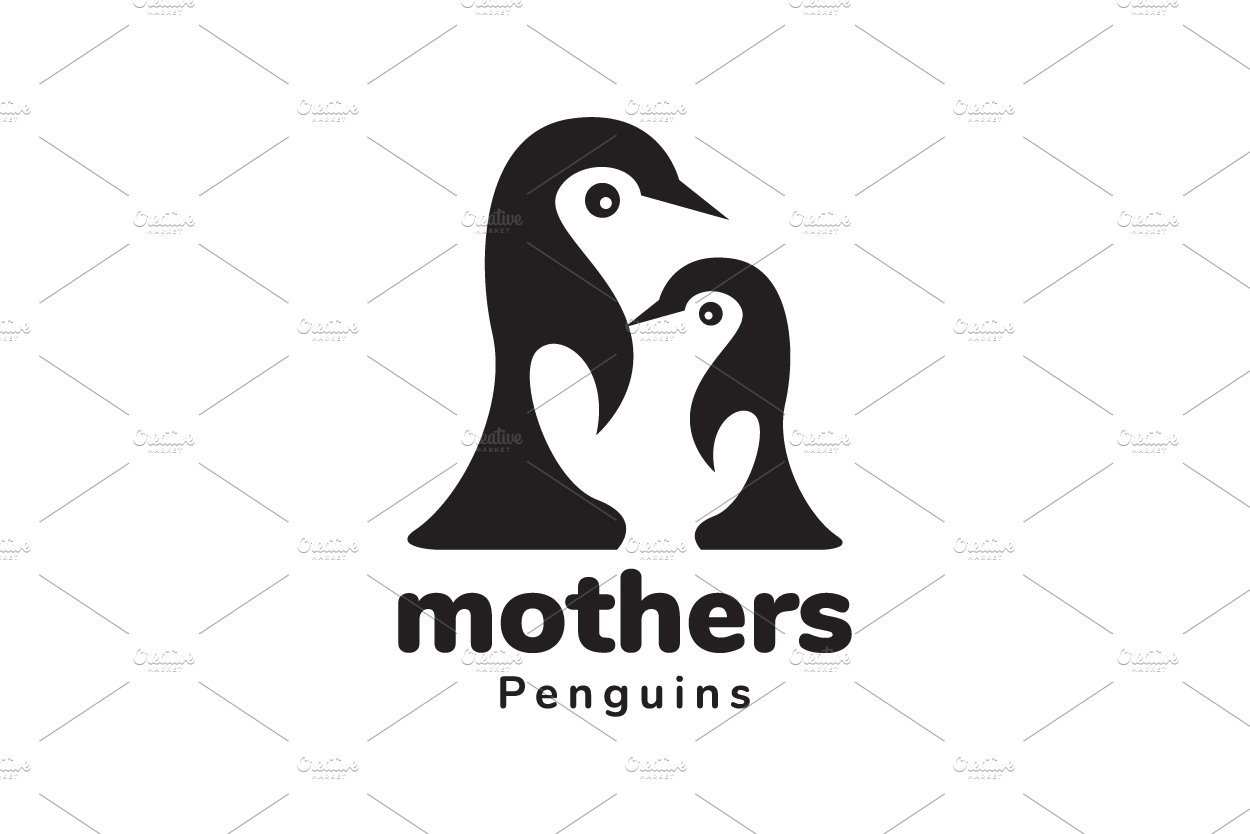 mother and baby penguin logo design cover image.