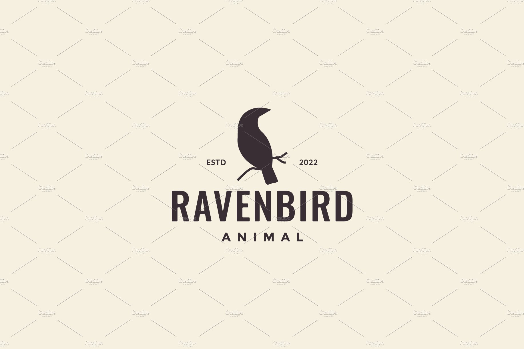 raven bird with twig tree logo cover image.