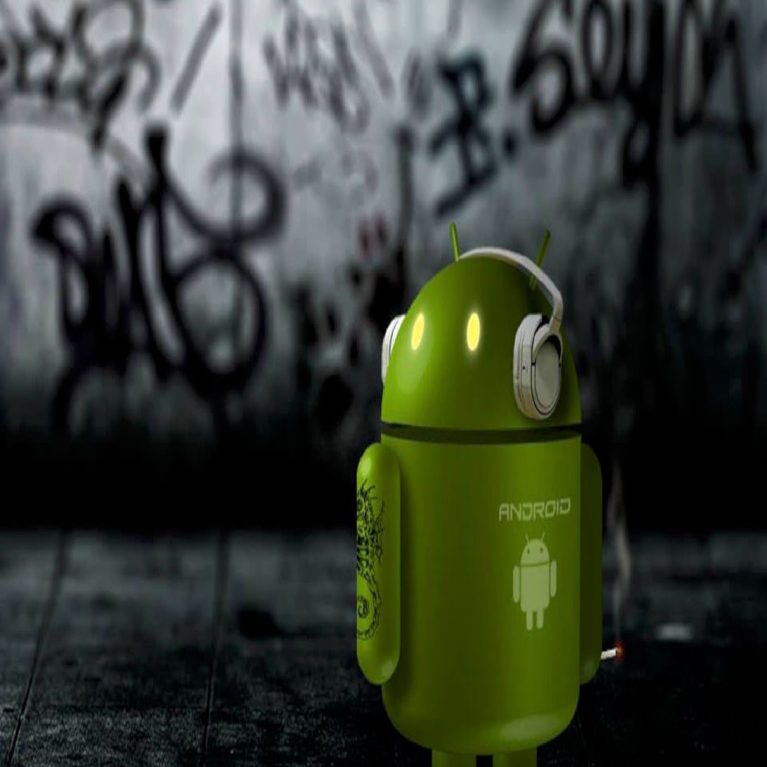Image of a green android character with headphones.