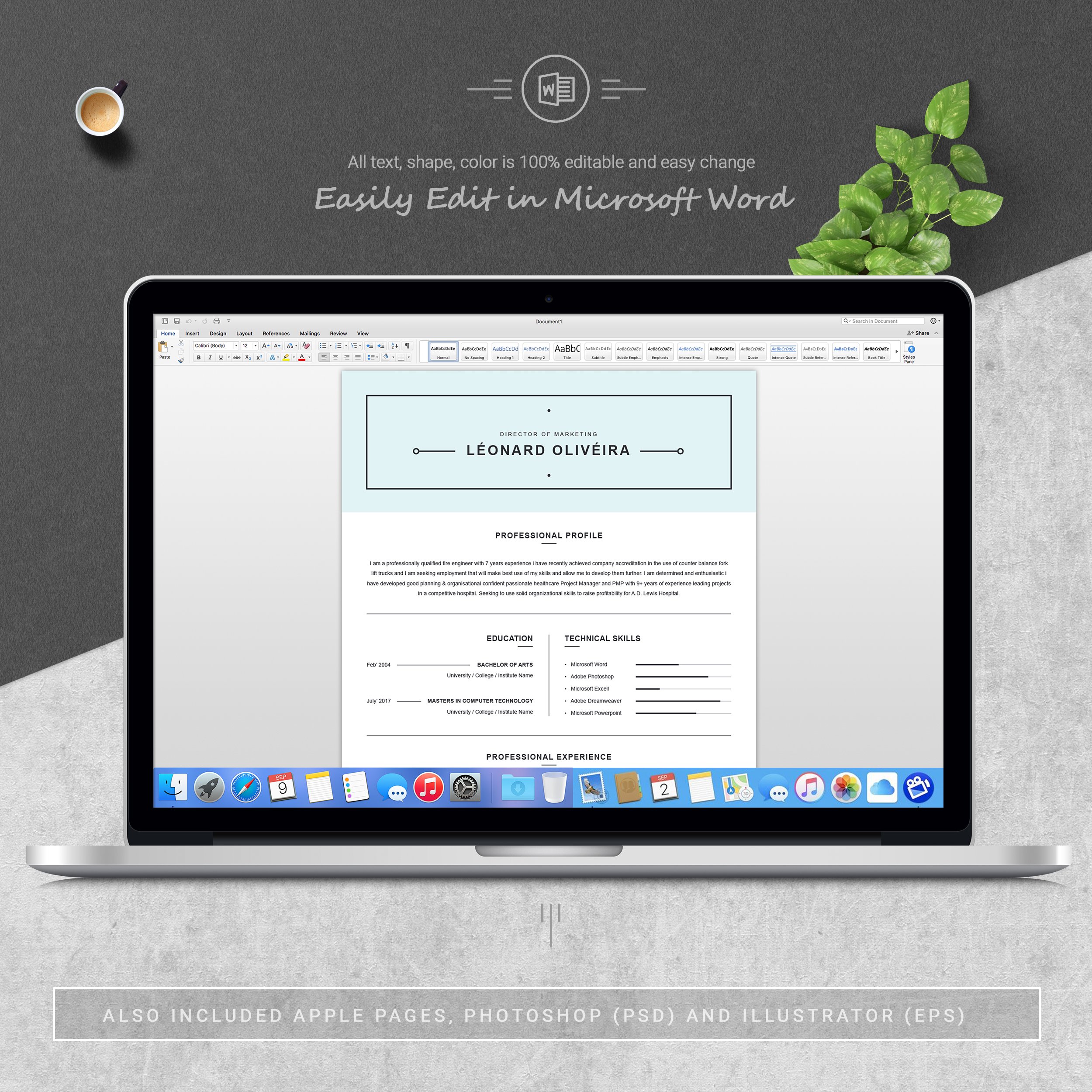 05 3 pages free resume ms word file format design template 1