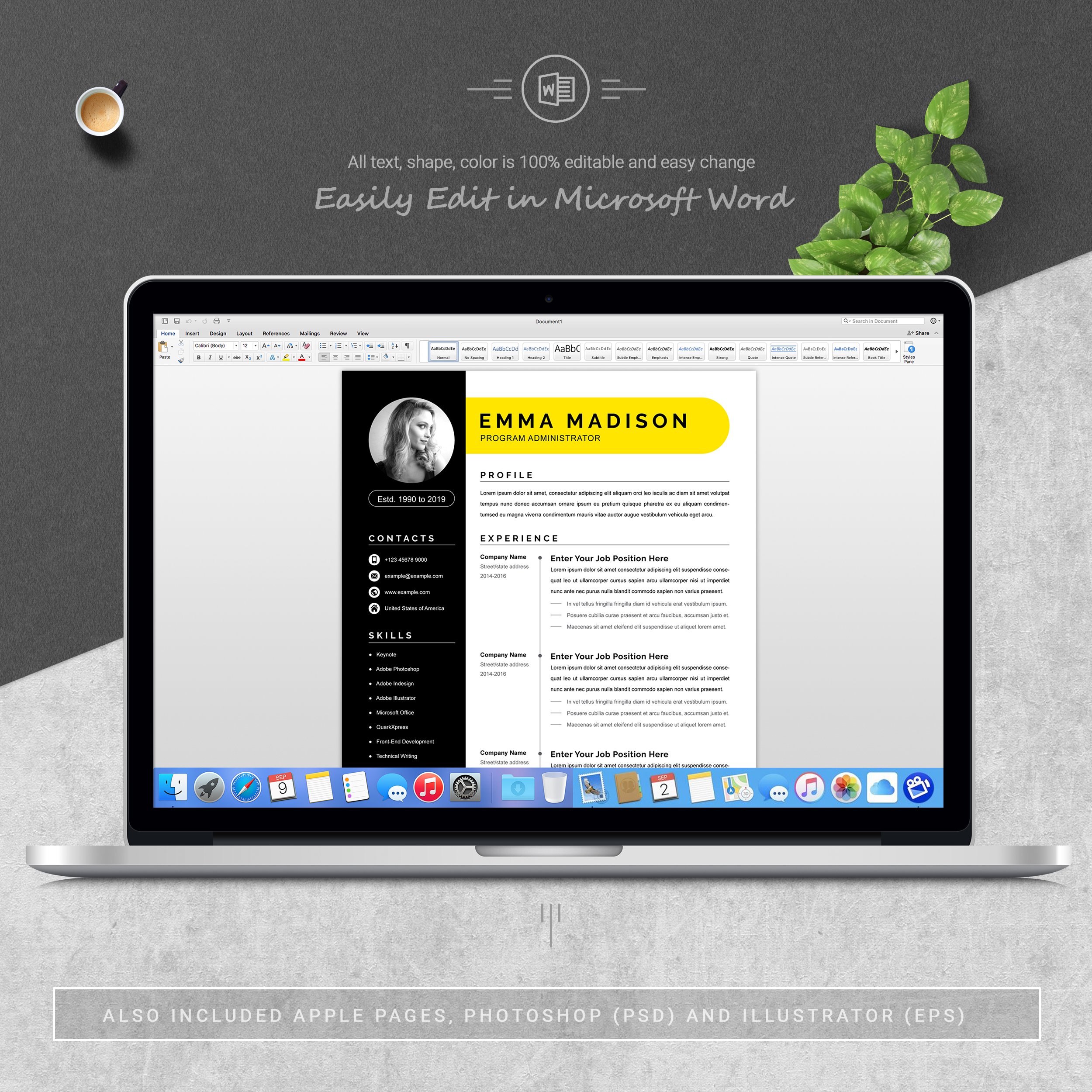 05 3 pages free resume ms word file format design template 152