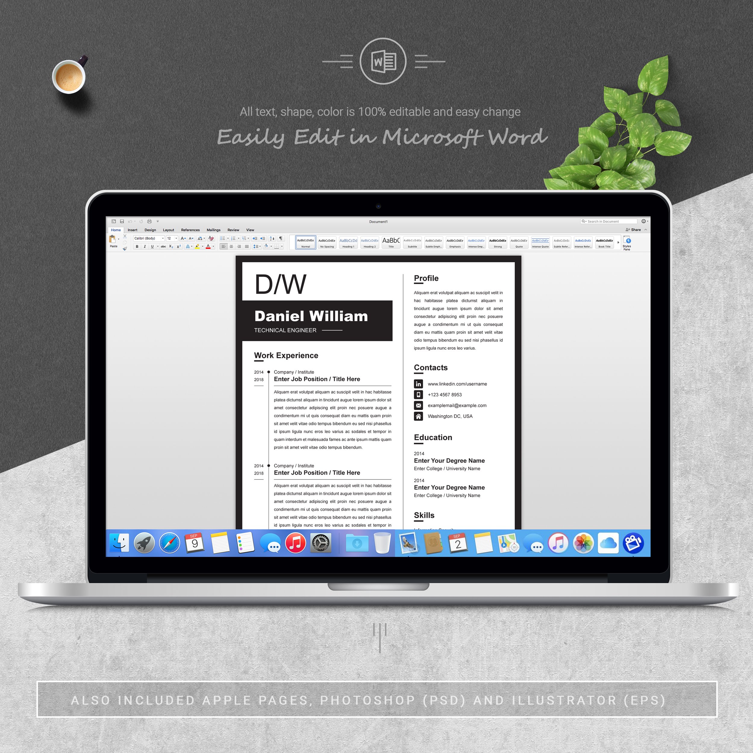 05 3 pages free resume ms word file format design template 155 1