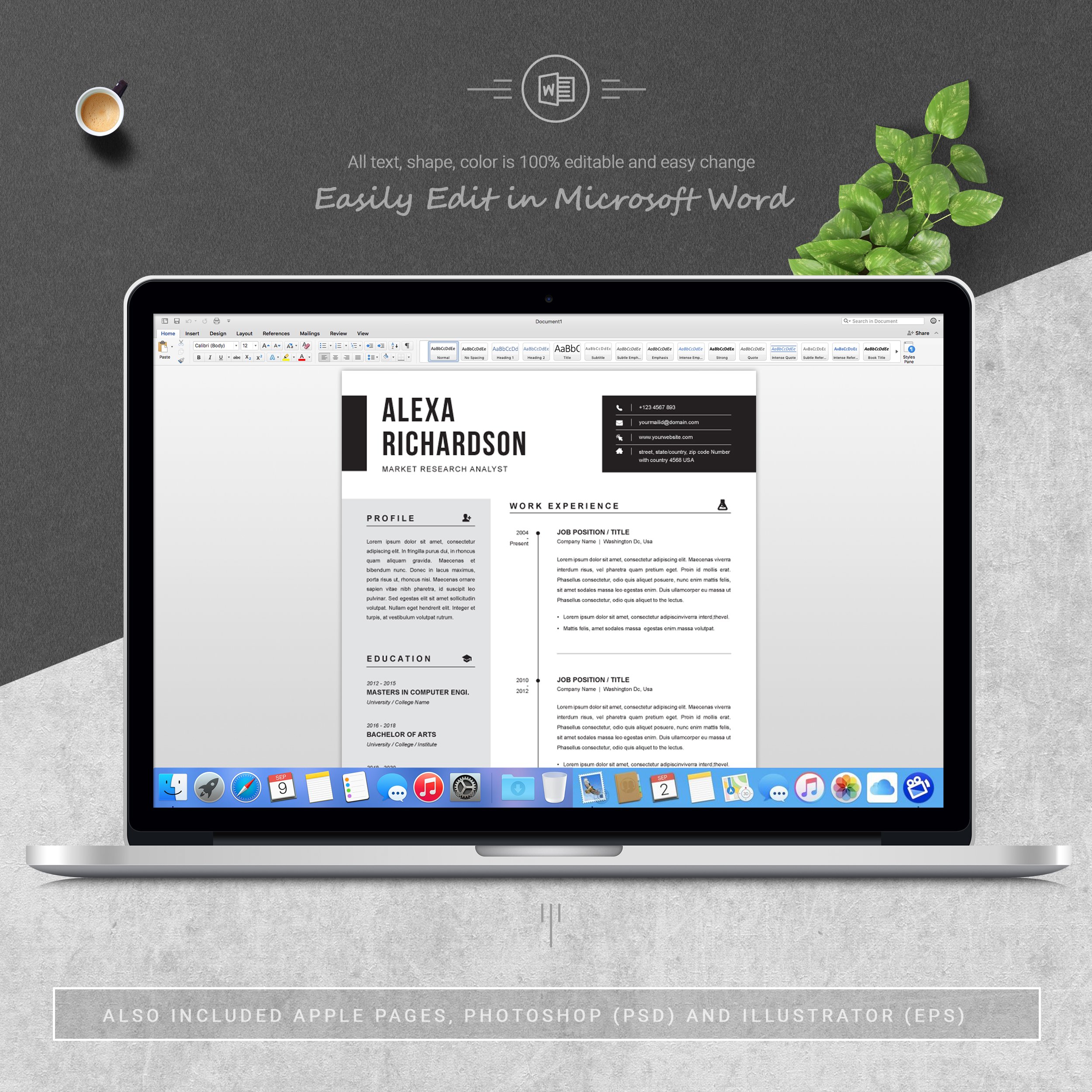 05 3 pages free resume ms word file format design template 155