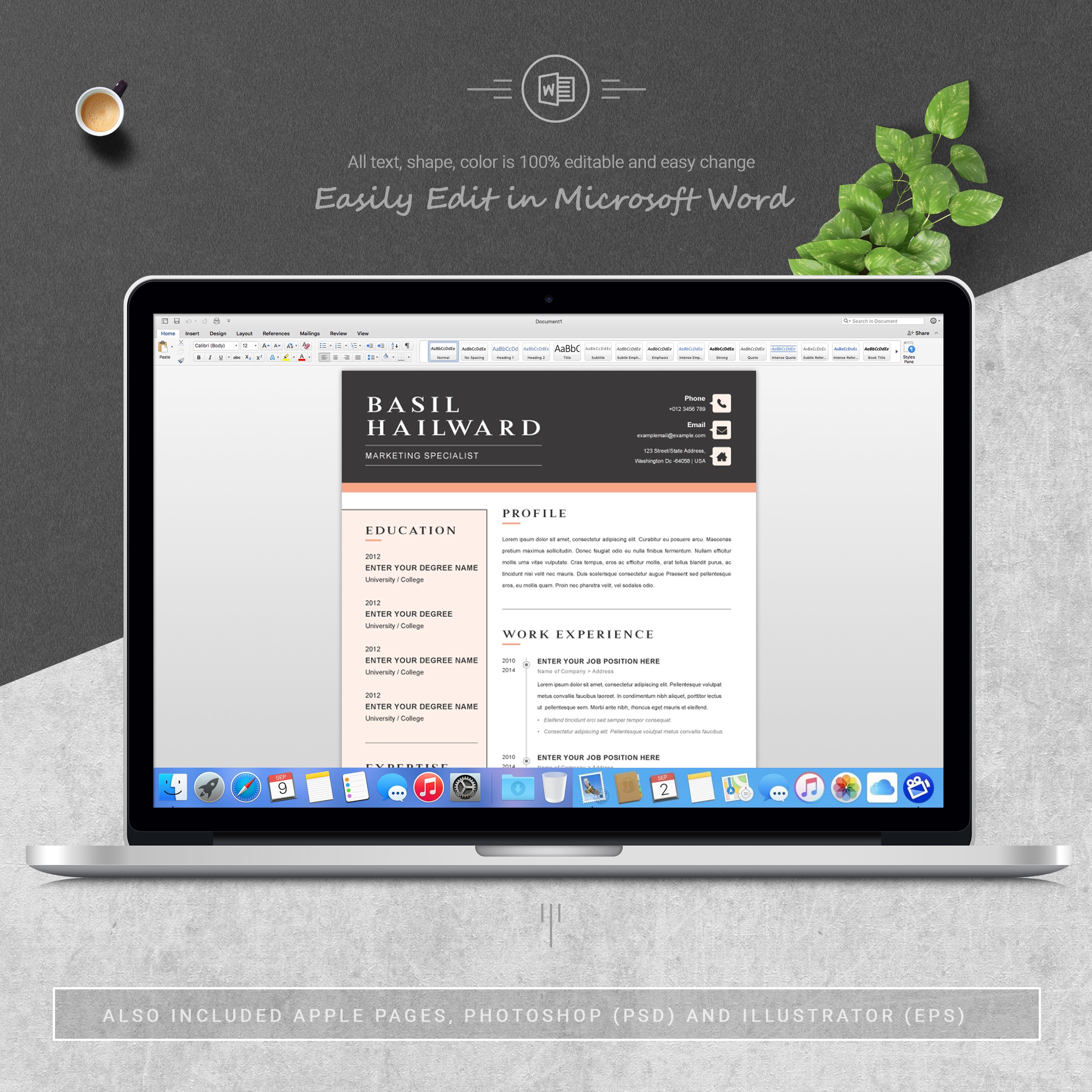 05 3 pages free resume ms word file format design template 157