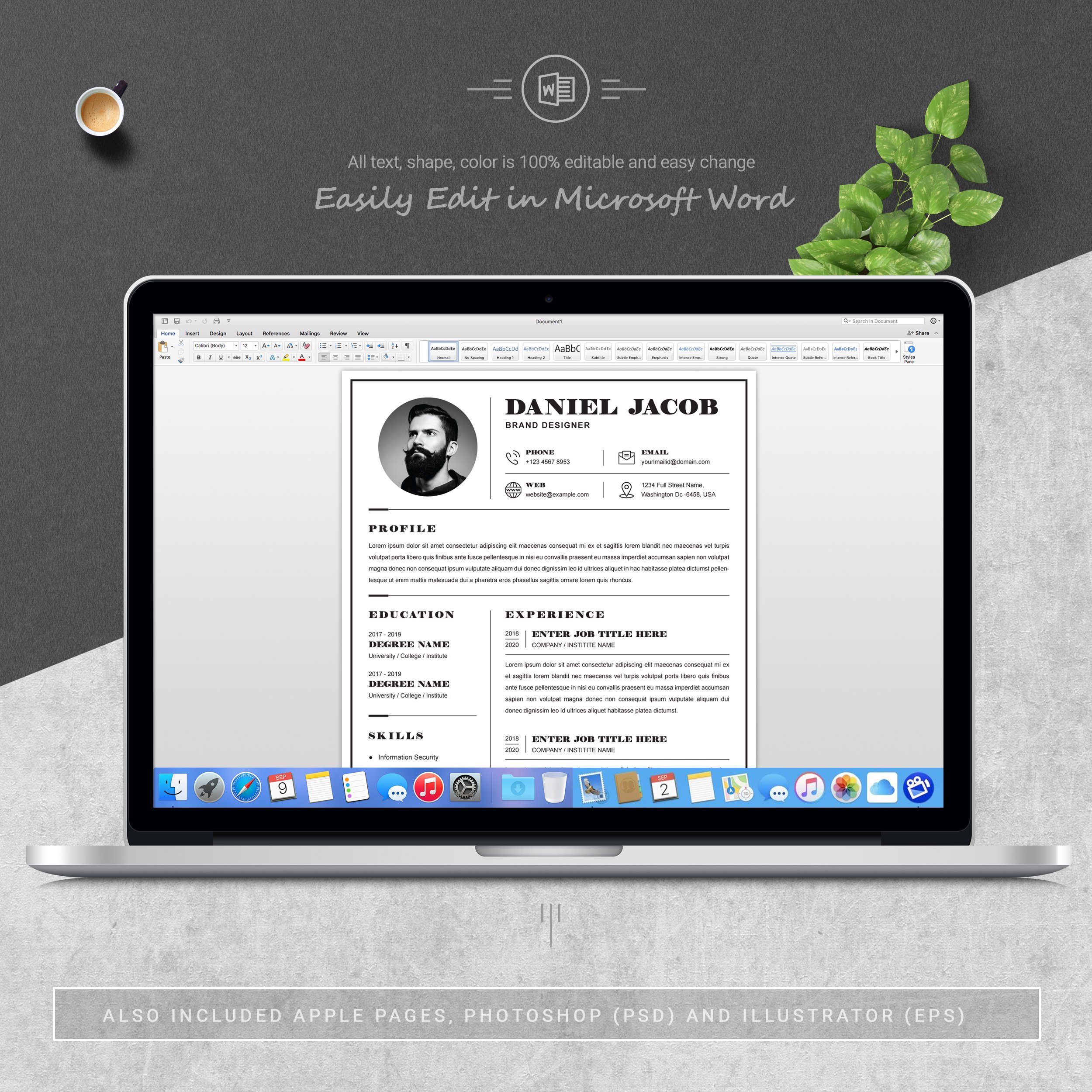 05 3 pages free resume ms word file format design template 171