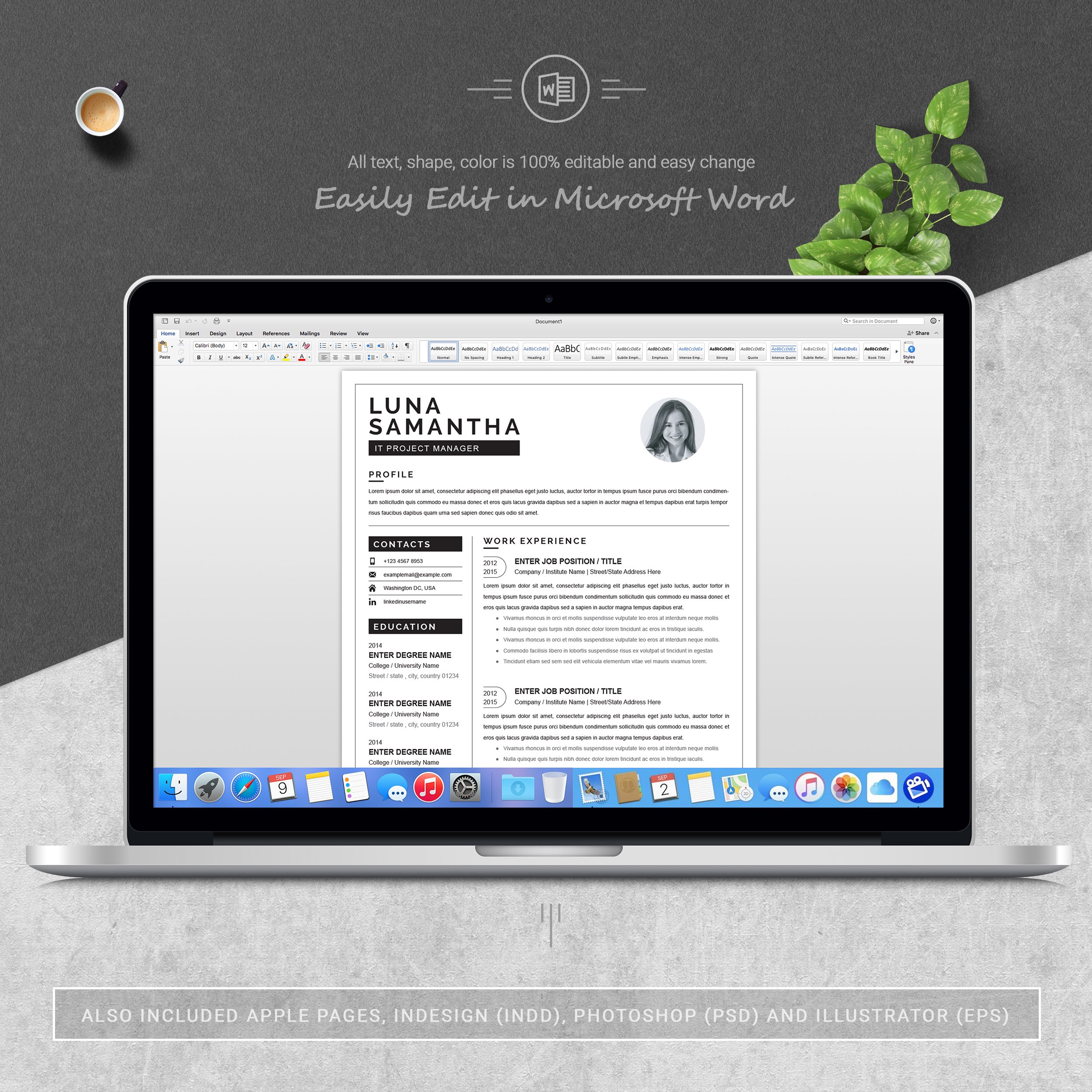 05 3 pages free resume ms word file format design template 23
