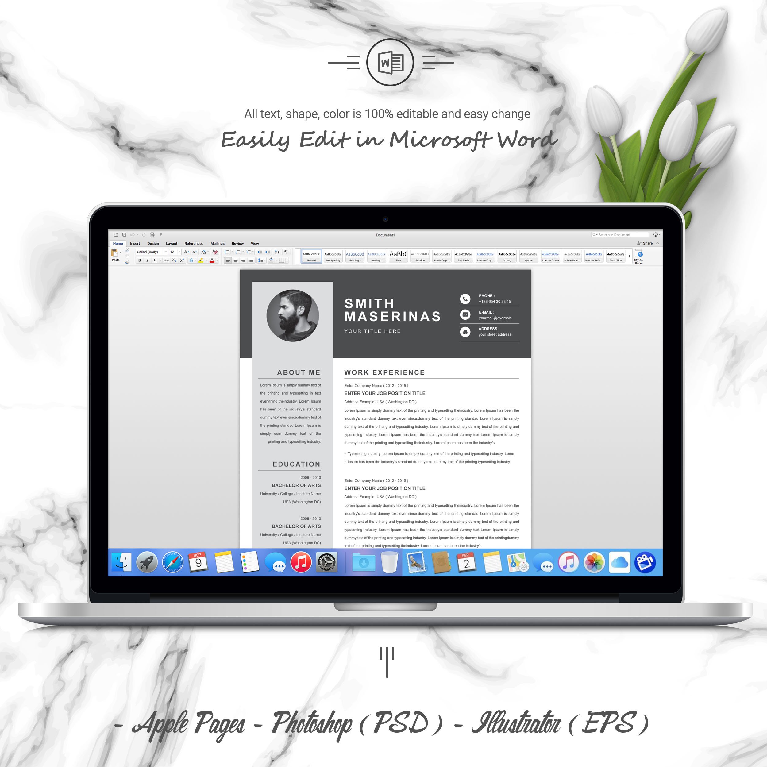 05 3 pages free resume ms word file format design template 233
