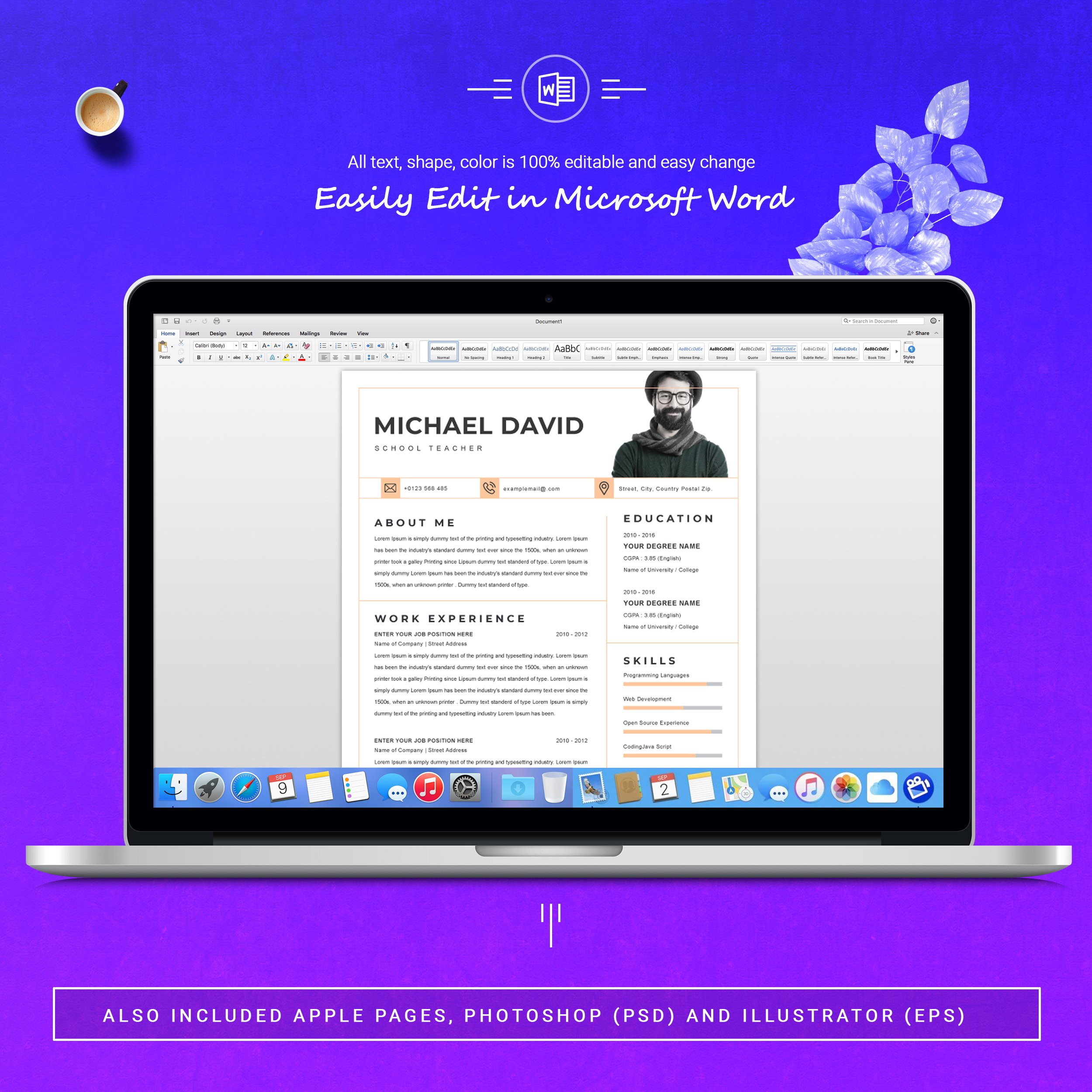 05 3 pages free resume ms word file format design template 276
