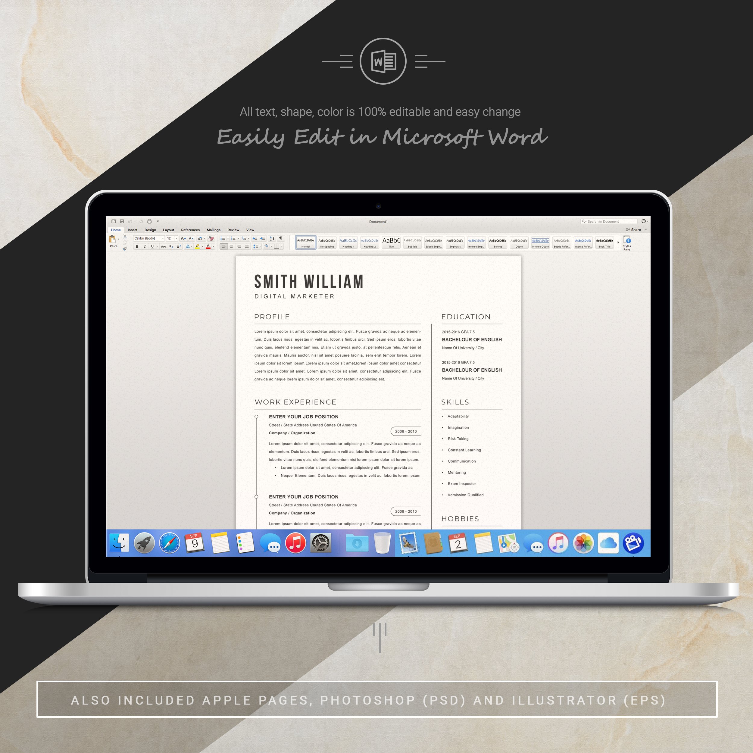 05 3 pages free resume ms word file format design template 328