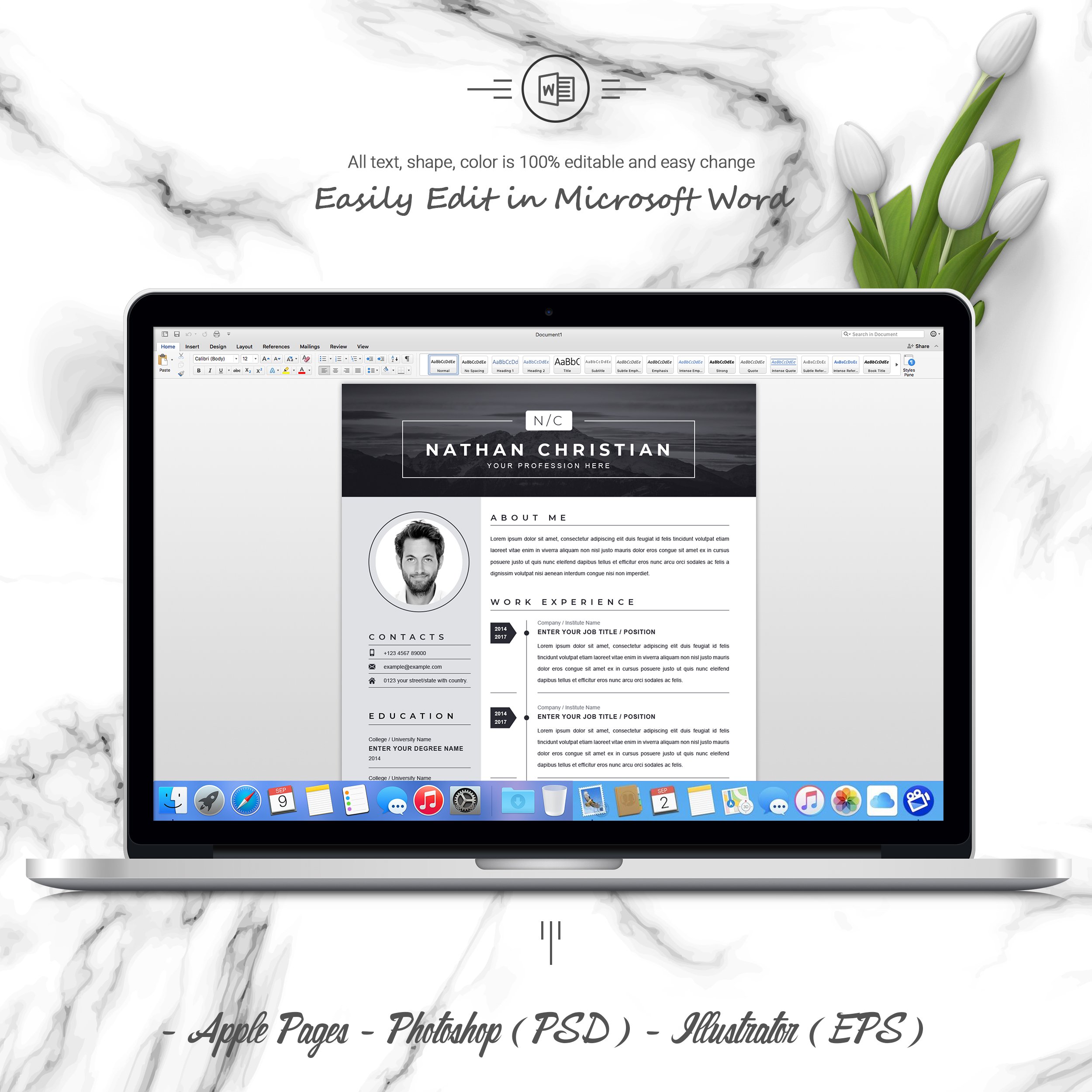 05 3 pages free resume ms word file format design template 349