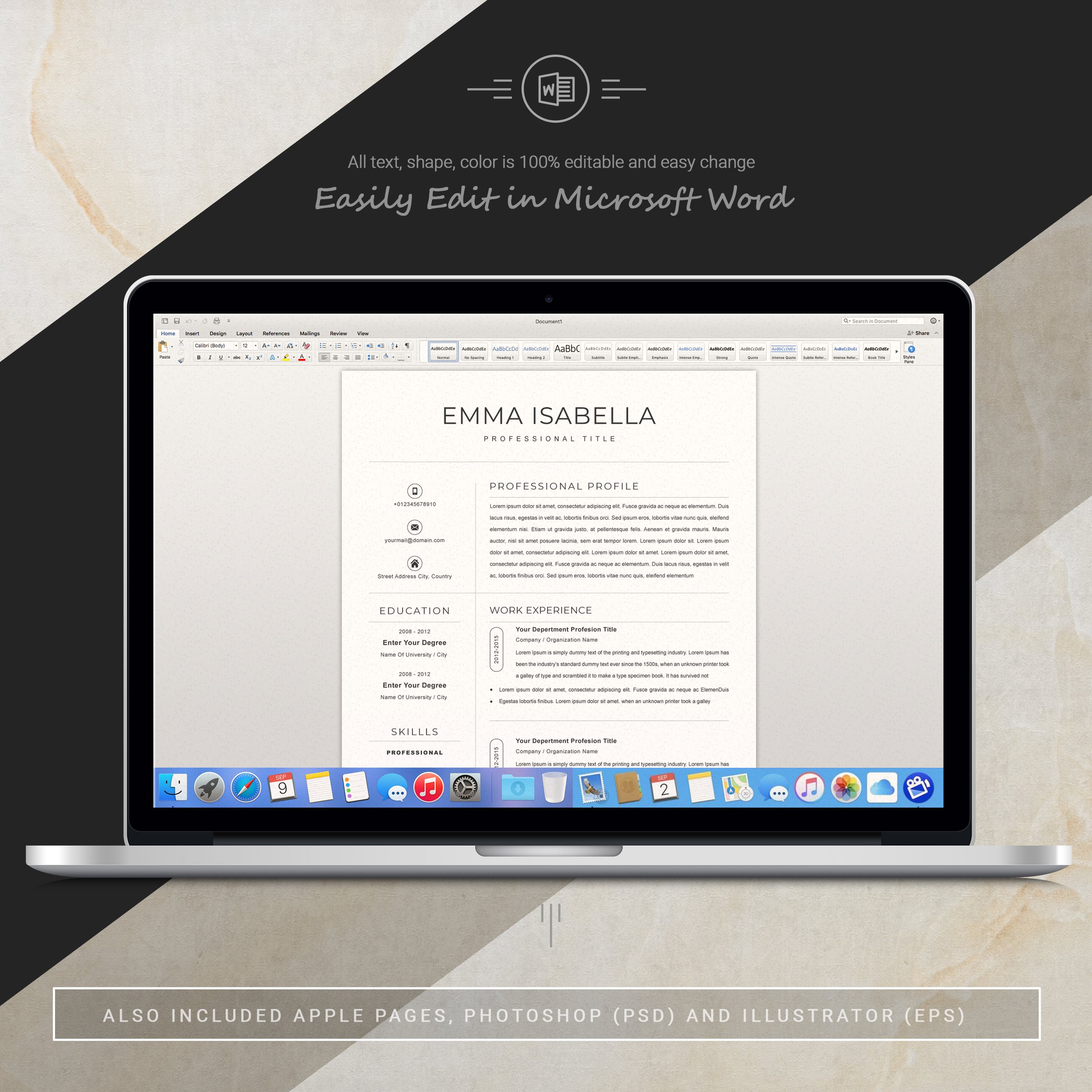 05 3 pages free resume ms word file format design template 380