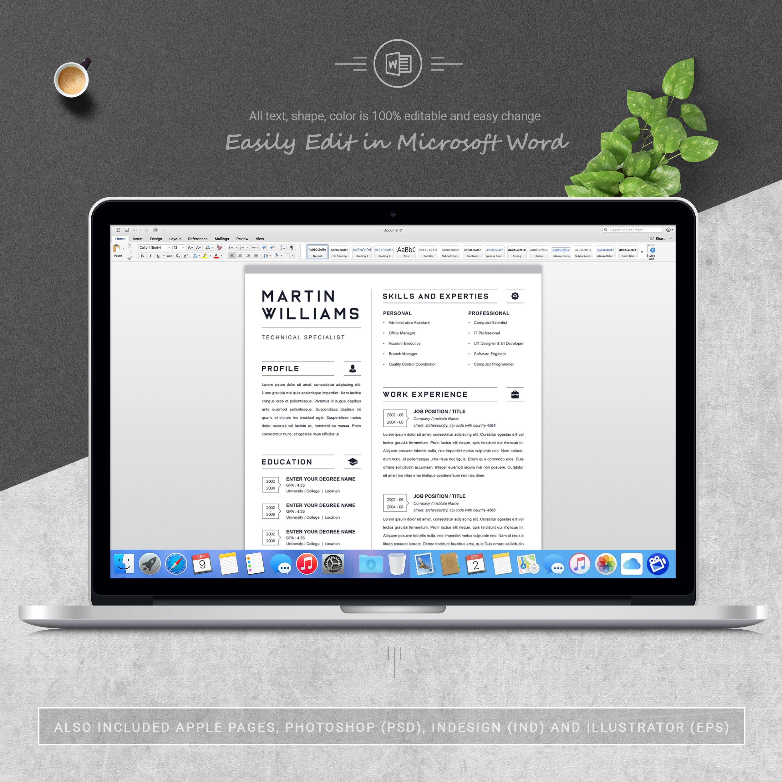 05 3 pages free resume ms word file format design template 43