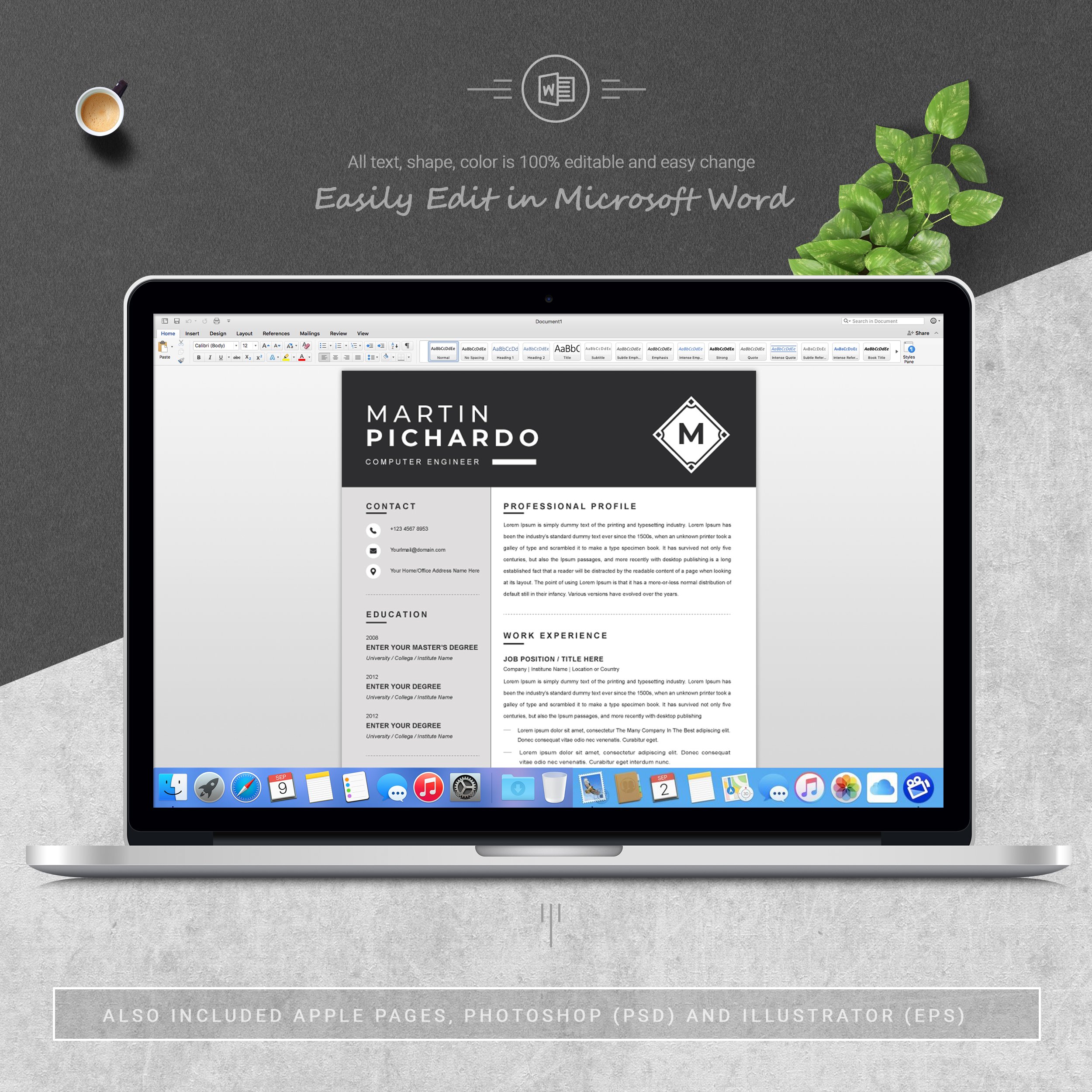 05 3 pages free resume ms word file format design template 431 1