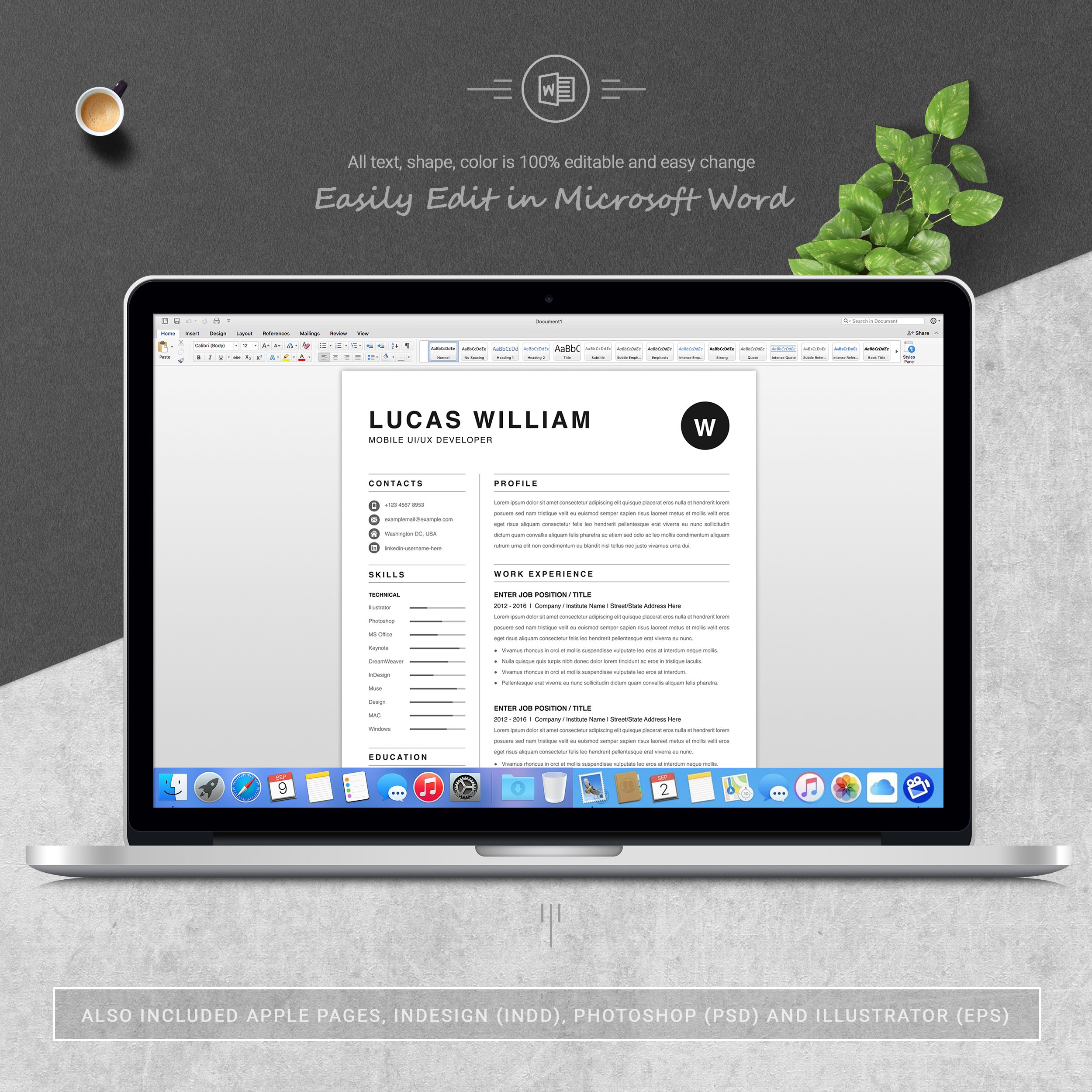 05 3 pages free resume ms word file format design template 467