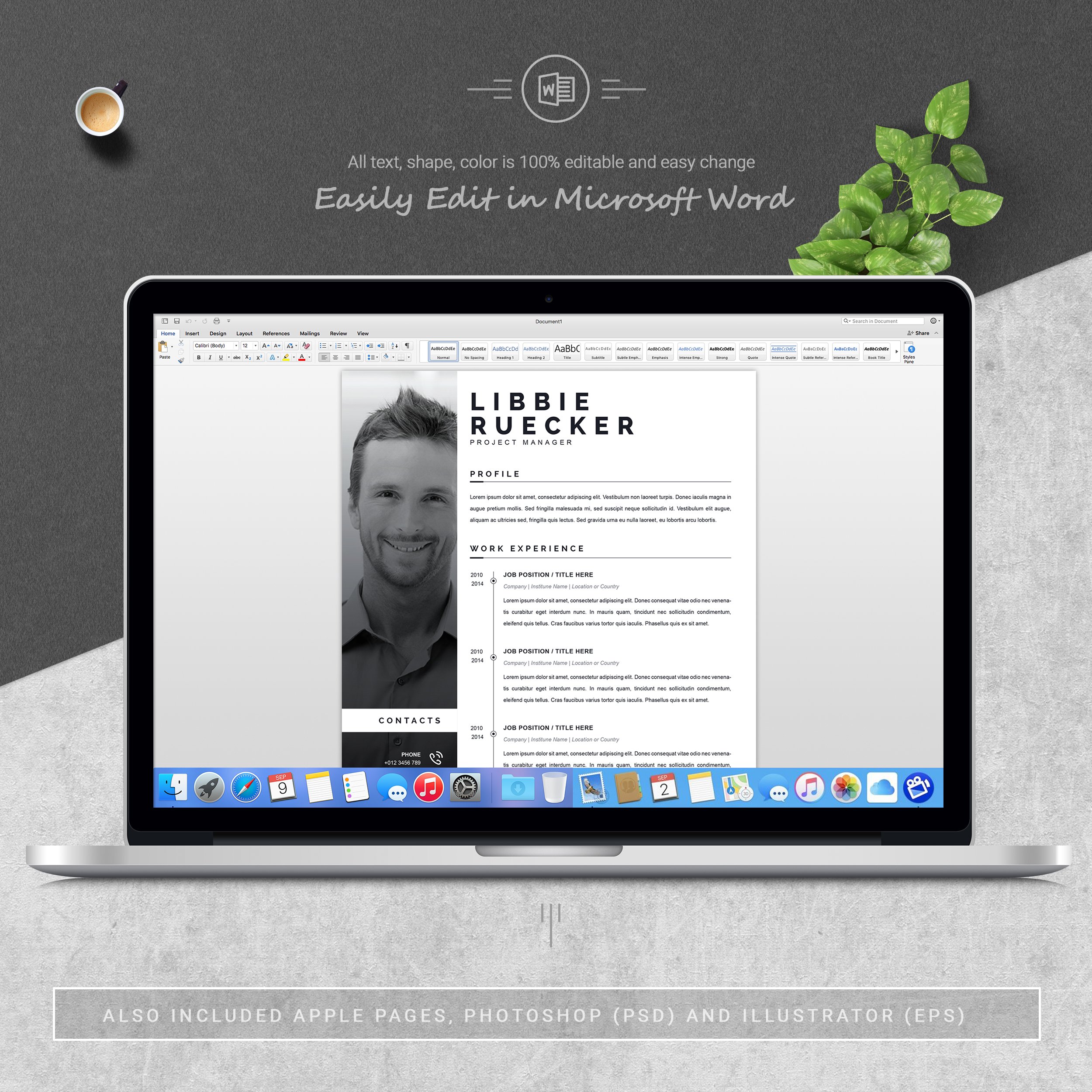 05 3 pages free resume ms word file format design template 476