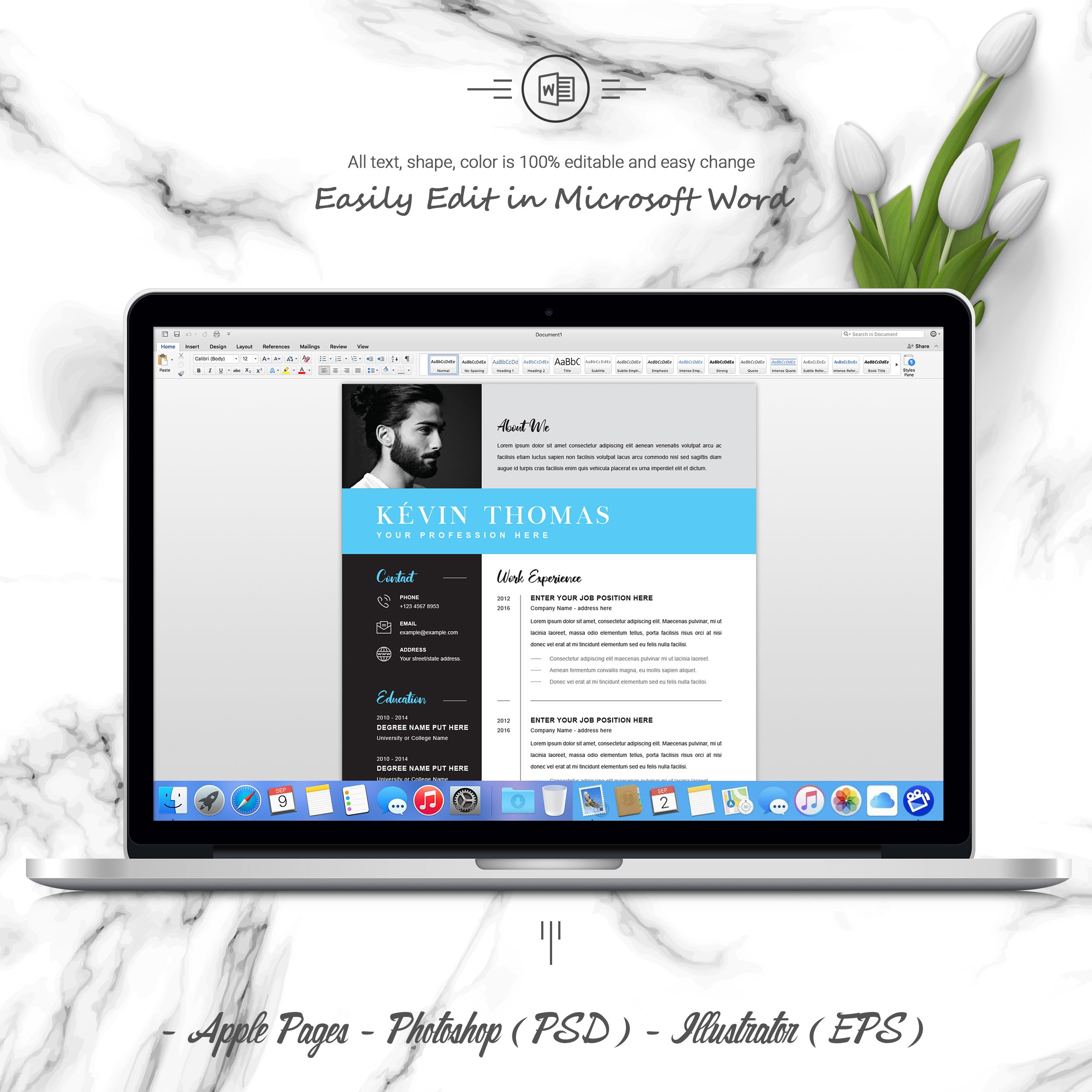 05 3 pages free resume ms word file format design template 489