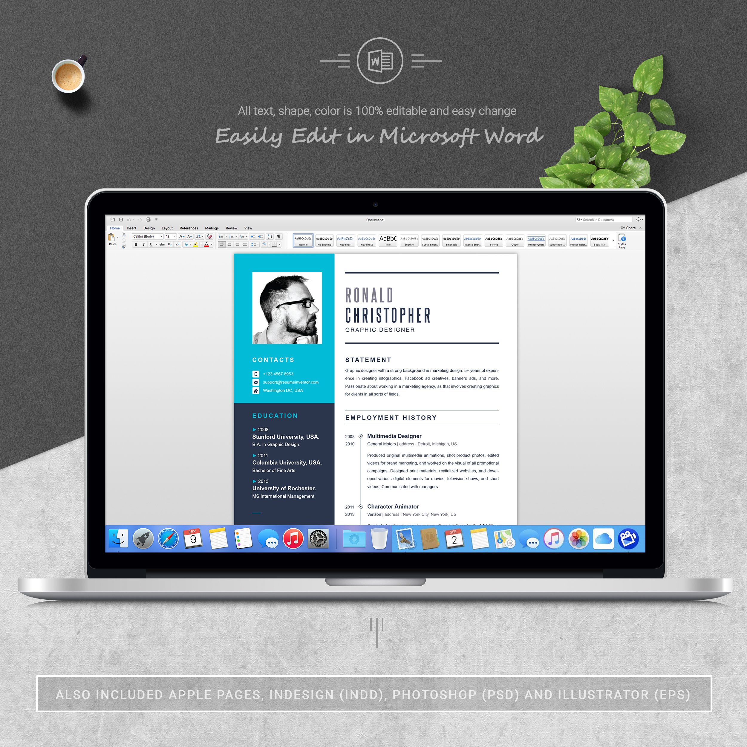 05 3 pages free resume ms word file format design template 514