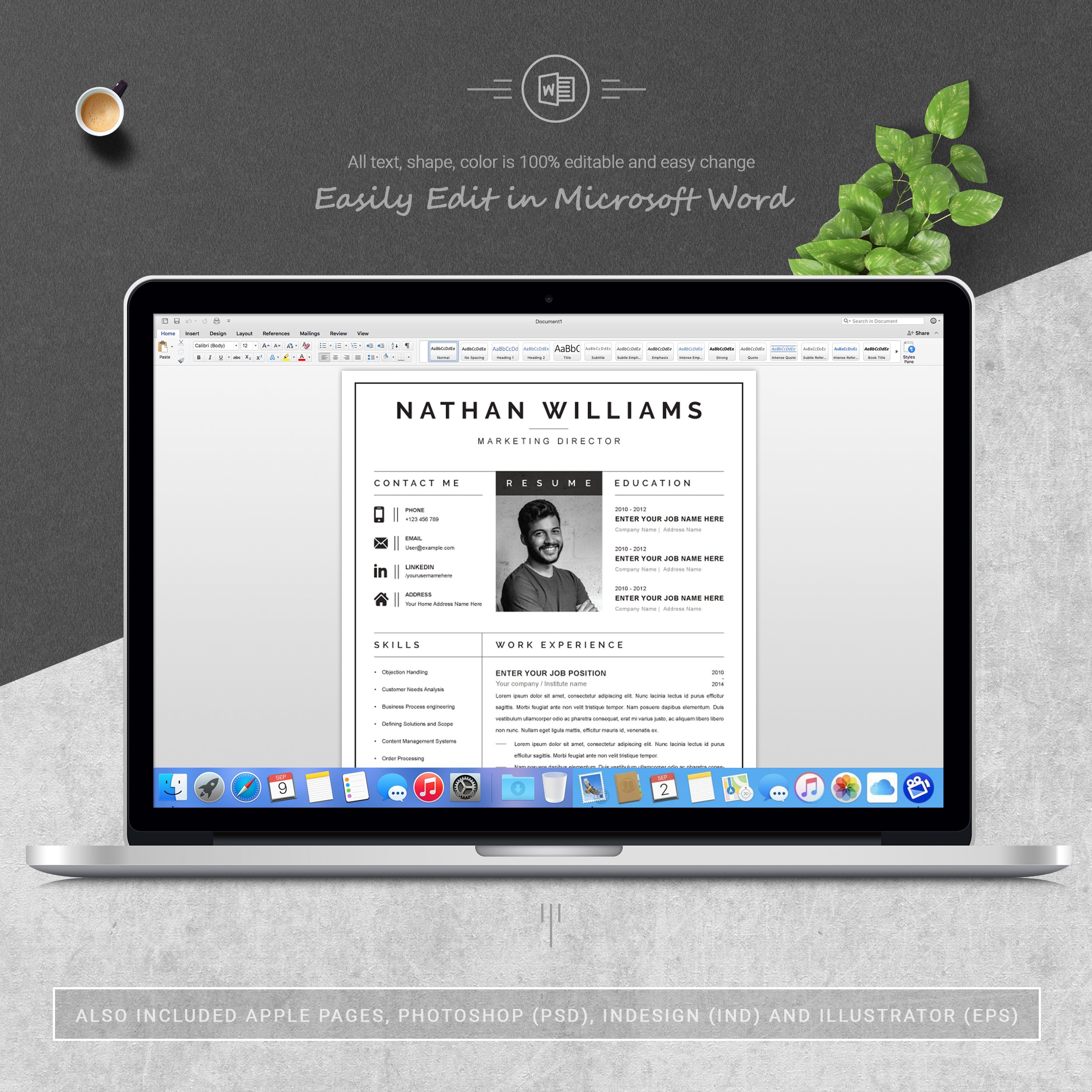 05 3 pages free resume ms word file format design template 542