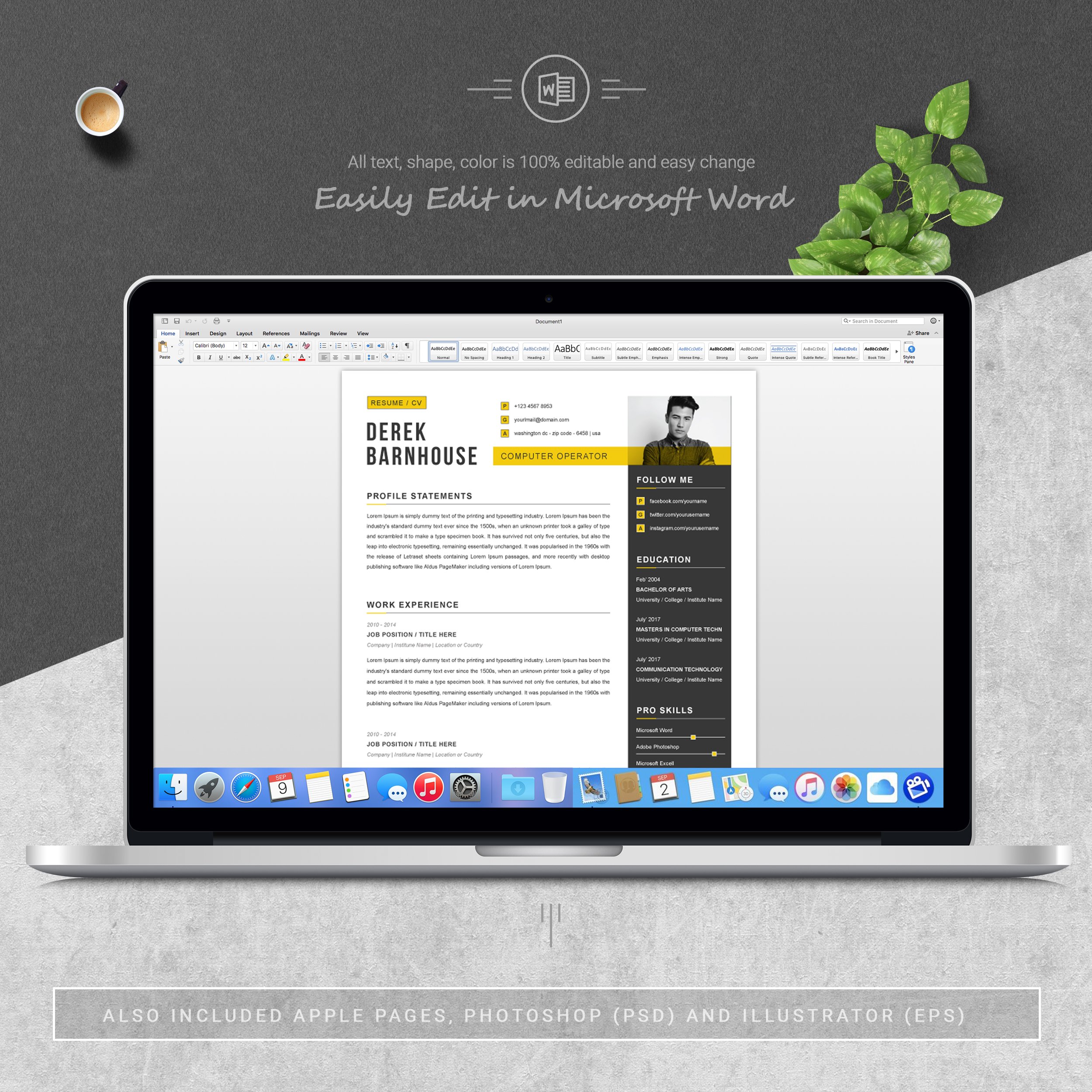 05 3 pages free resume ms word file format design template 562