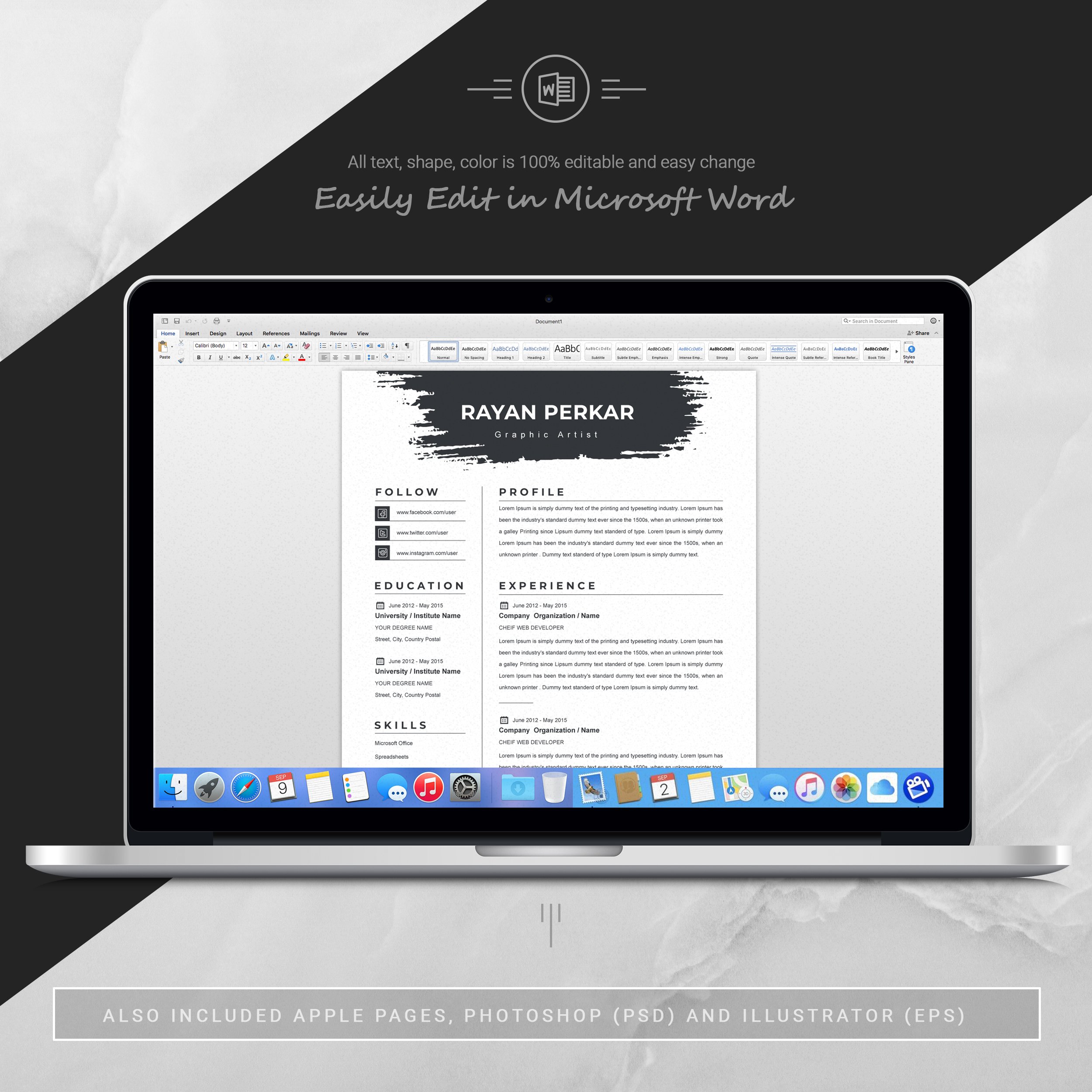 05 3 pages free resume ms word file format design template 589 1