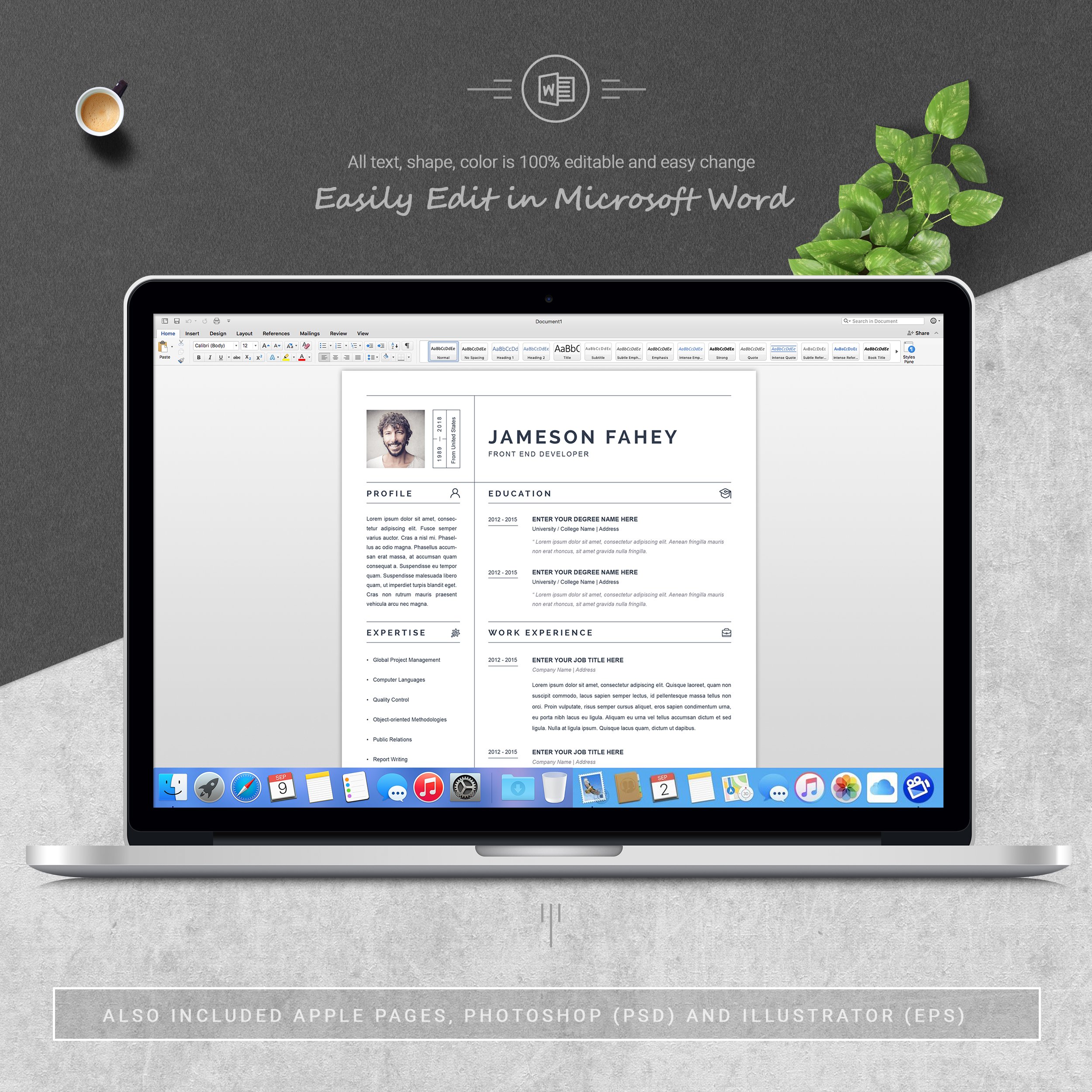 05 3 pages free resume ms word file format design template 596