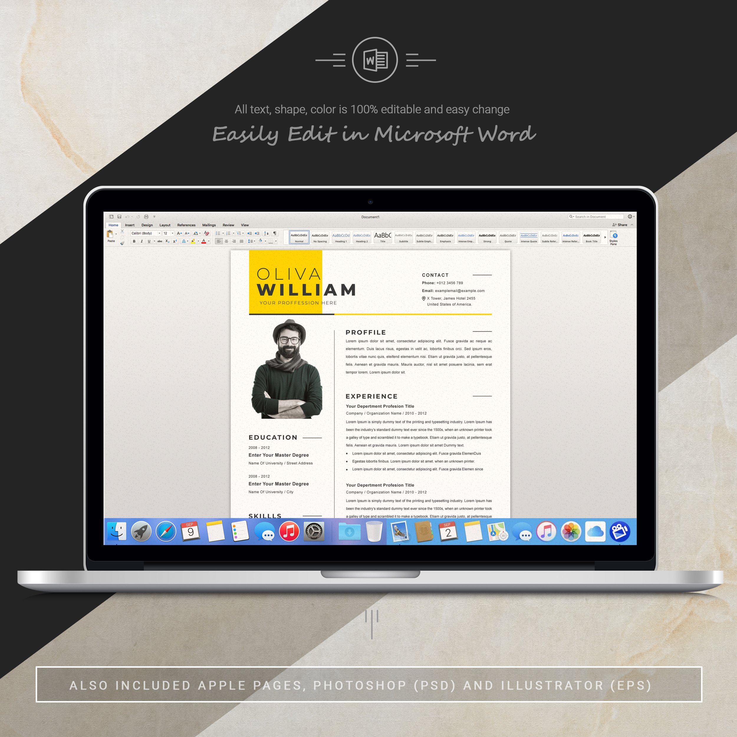 05 3 pages free resume ms word file format design template 612