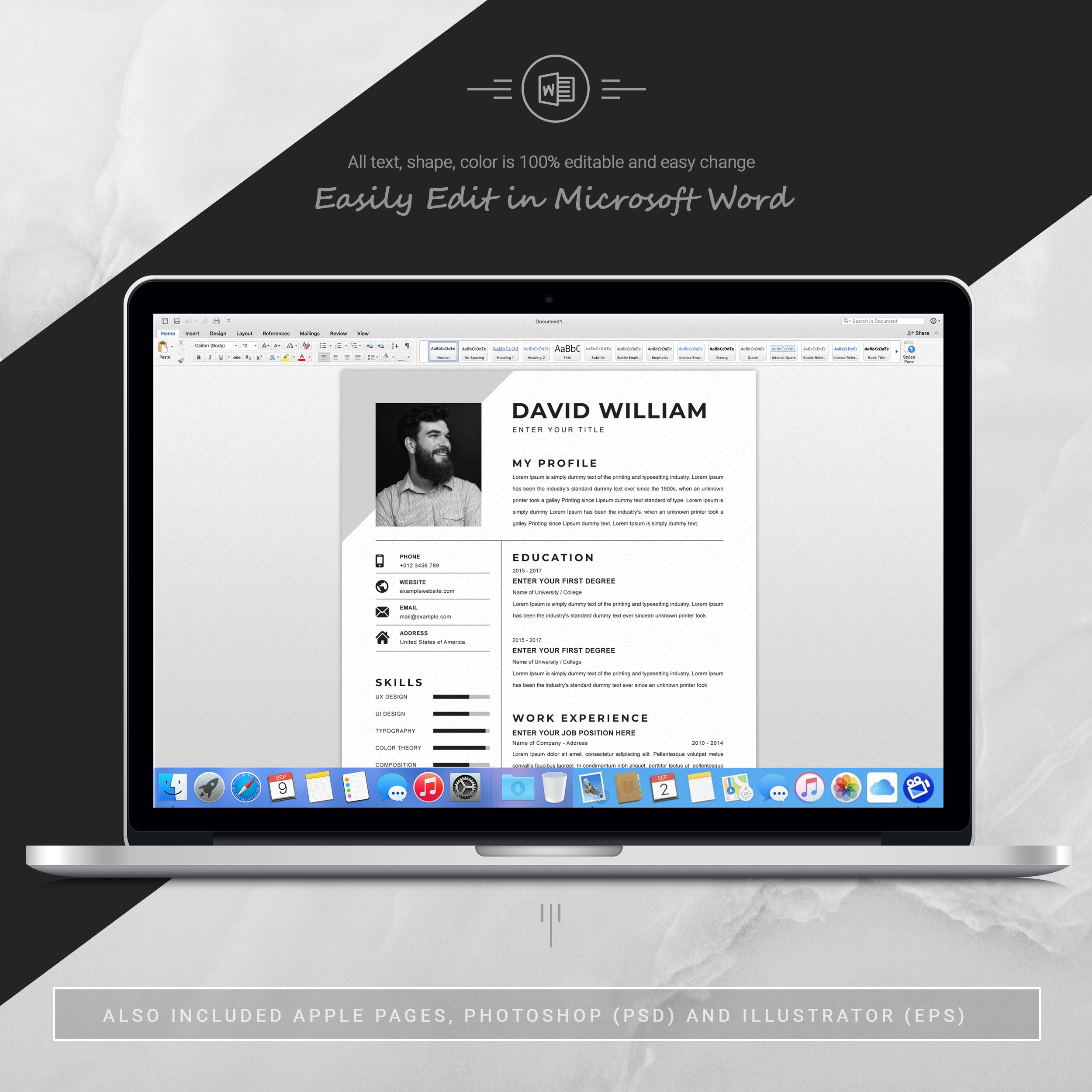 05 3 pages free resume ms word file format design template 757