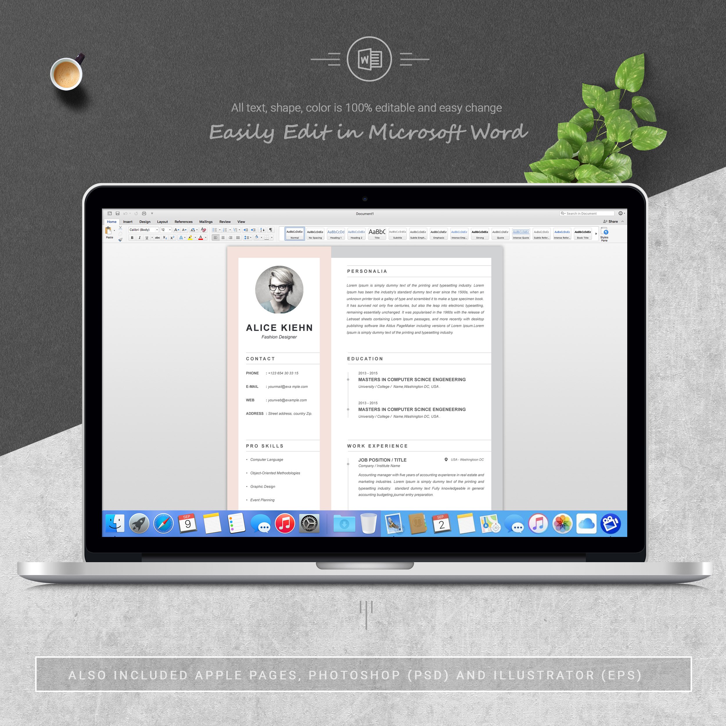05 3 pages free resume ms word file format design template 76 1