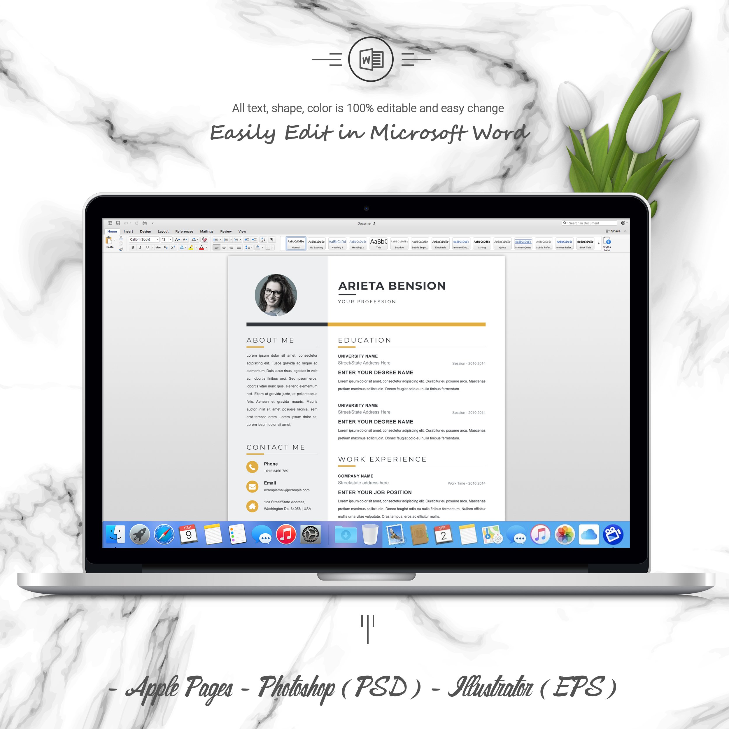 05 3 pages free resume ms word file format design template 768