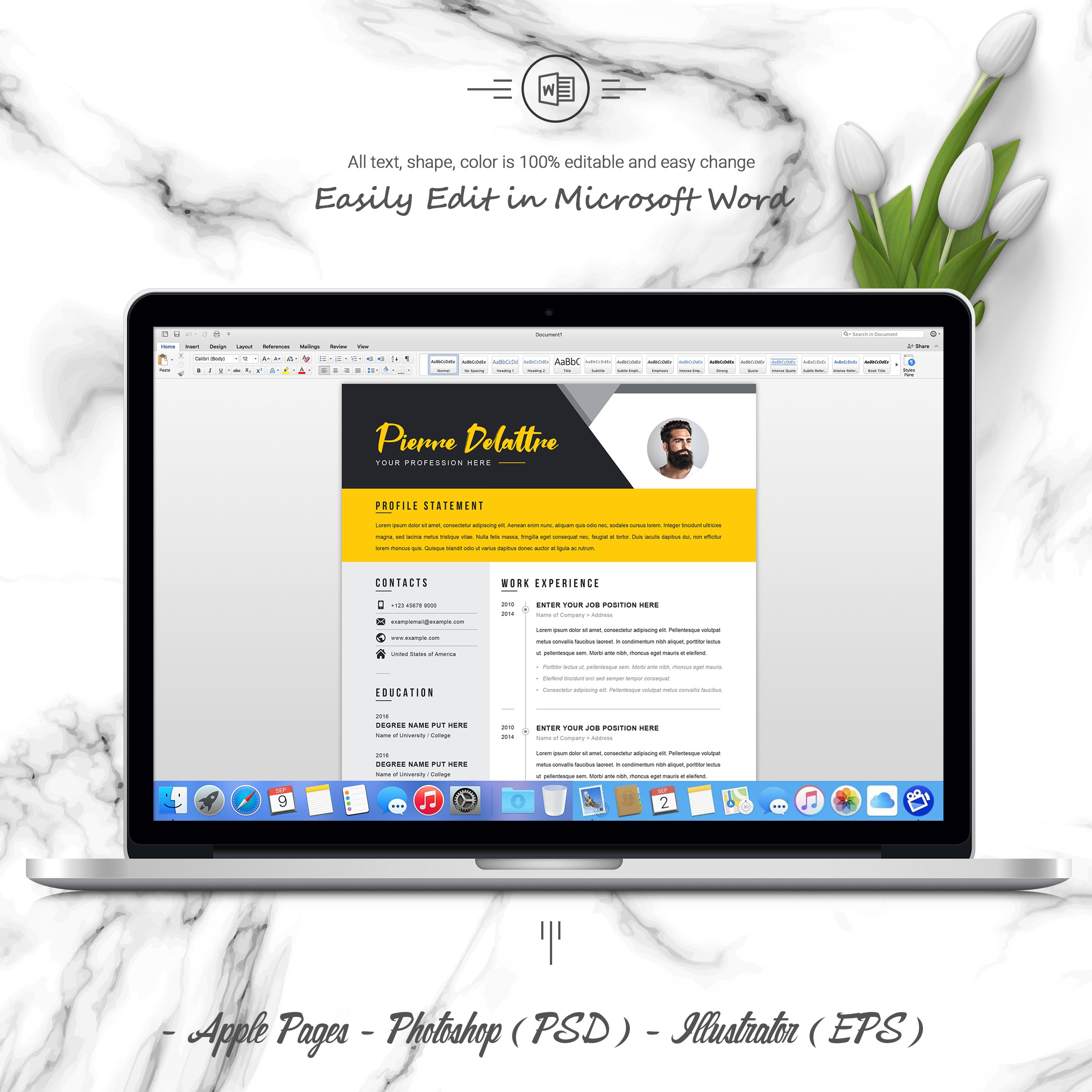 05 3 pages free resume ms word file format design template 915