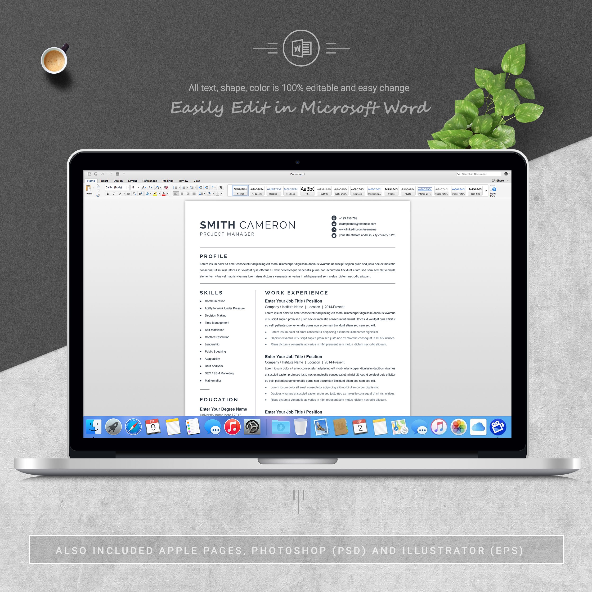 05 3 pages free resume ms word file format design template 92