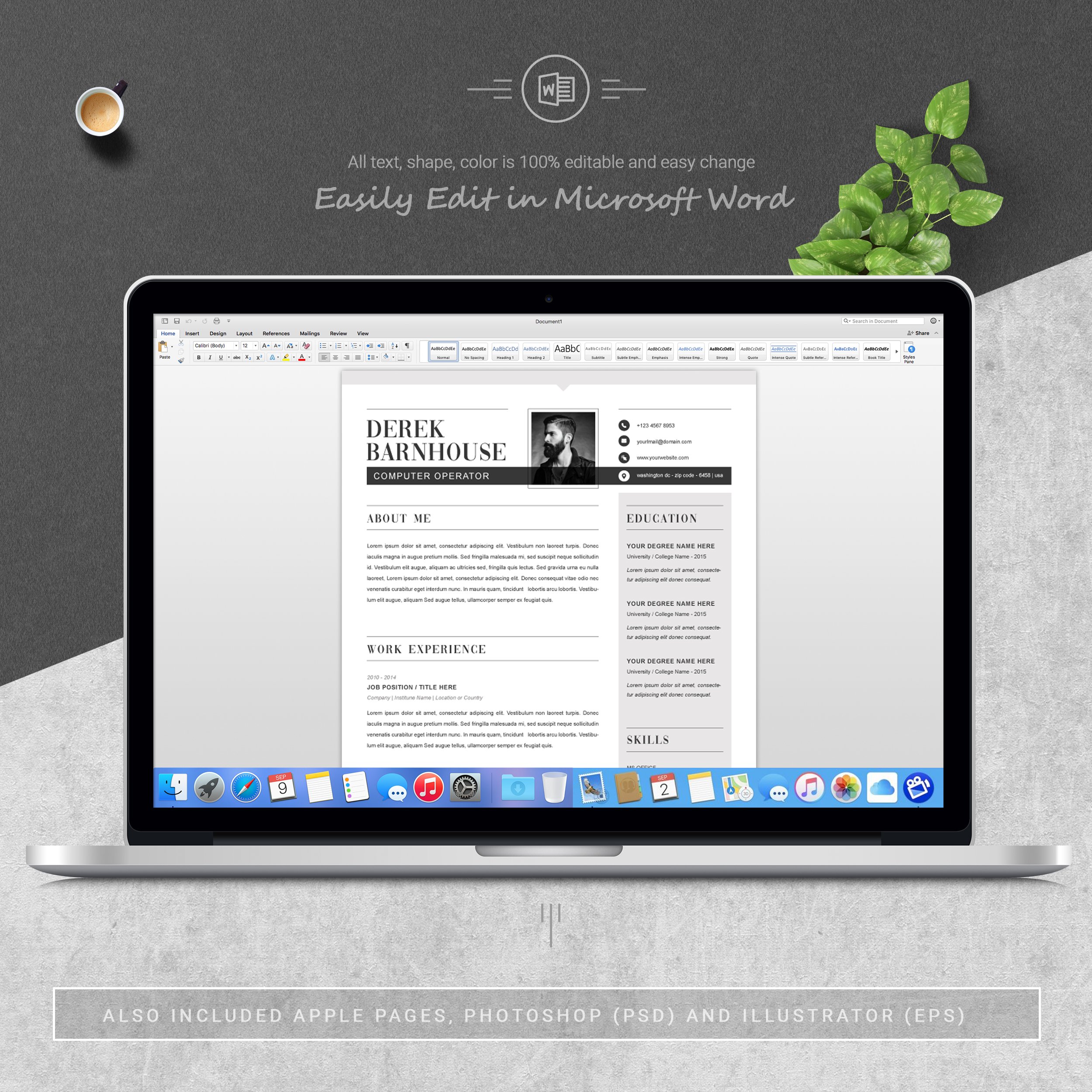 05 3 pages free resume ms word file format design template 992