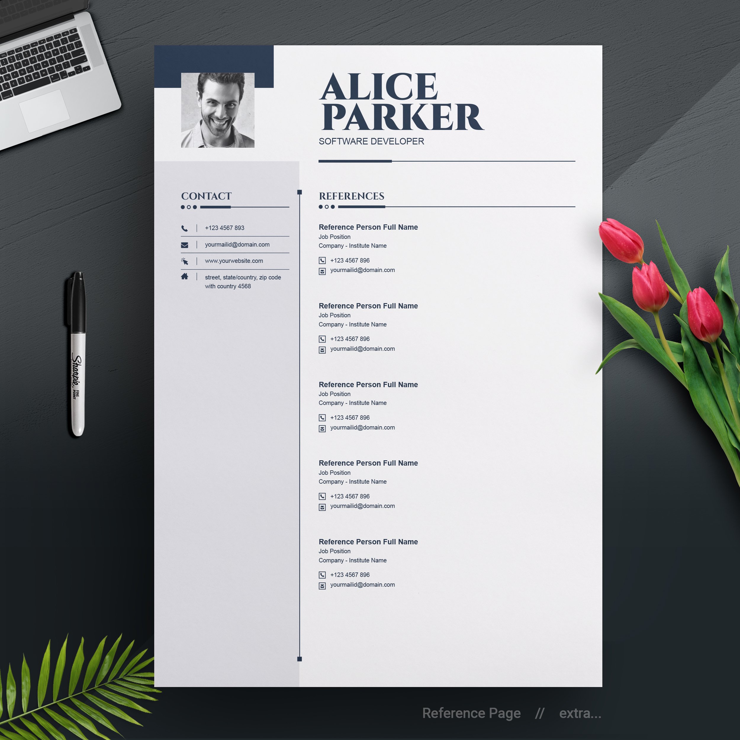 05 free resume page no 04 reference page design template 838