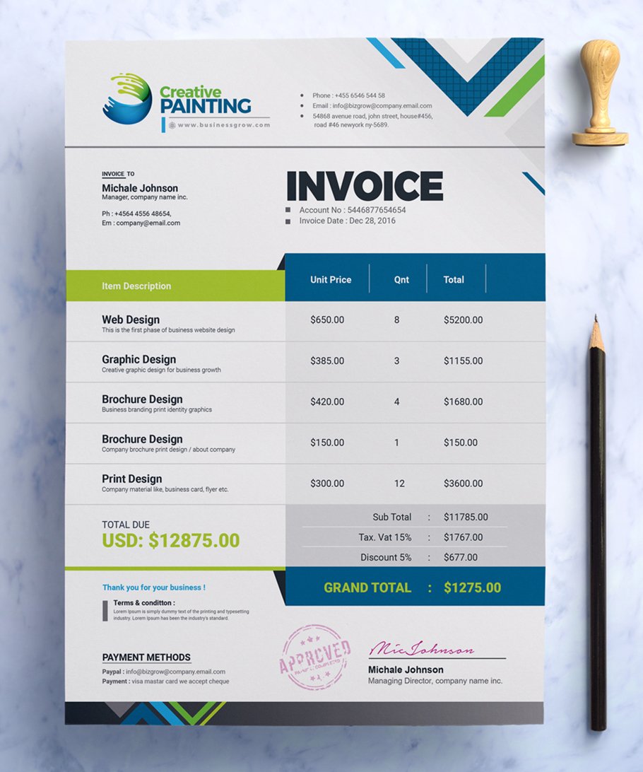 Creative Clean Invoice Template cover image.
