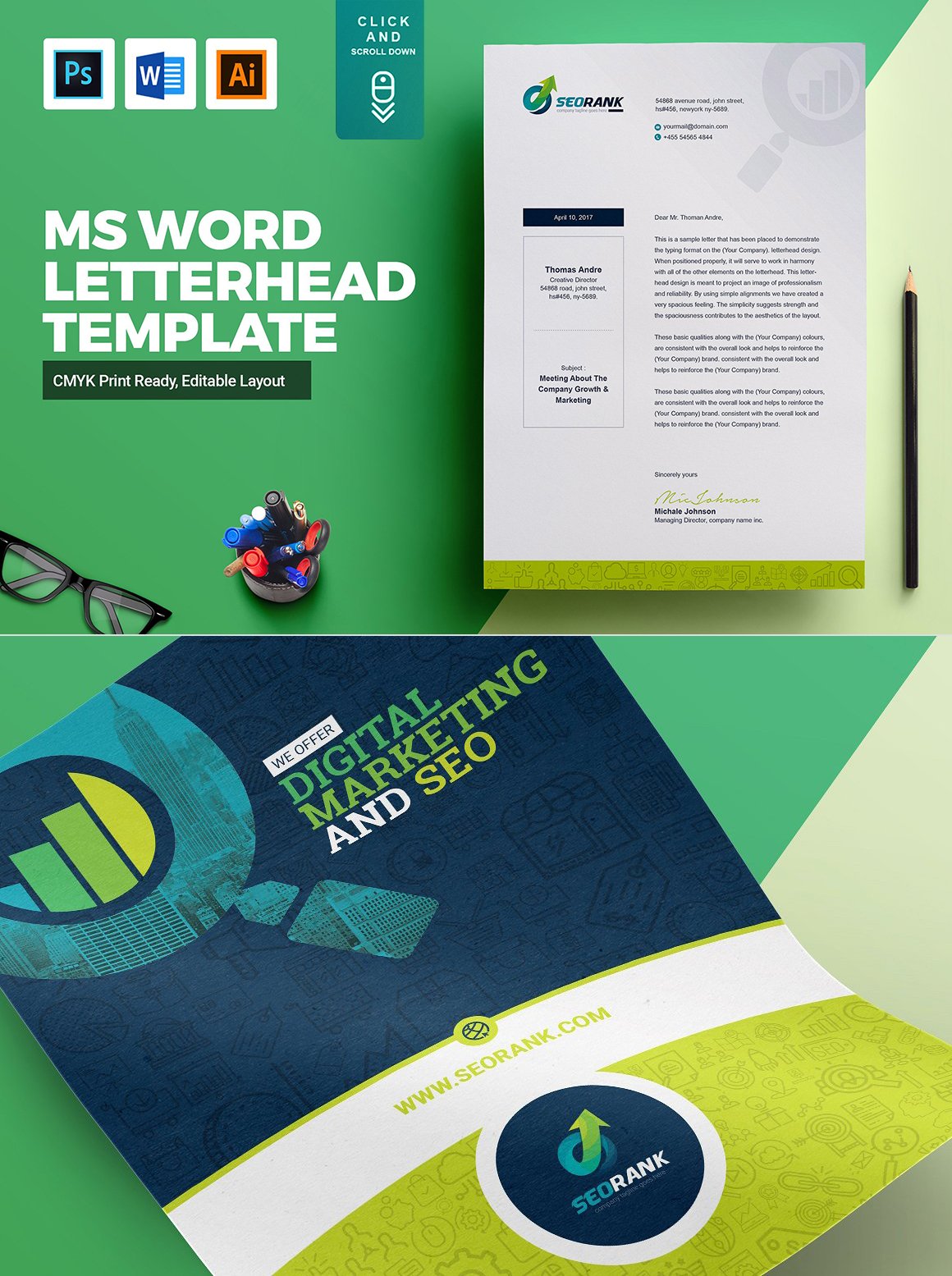 05 ms word psd eps corporate letterhead pad design template 385