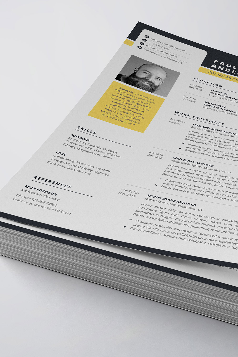 Modern Resume/CV Template pinterest preview image.