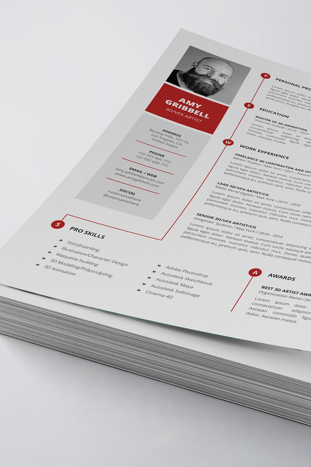 Modern Resume/CV Template pinterest preview image.