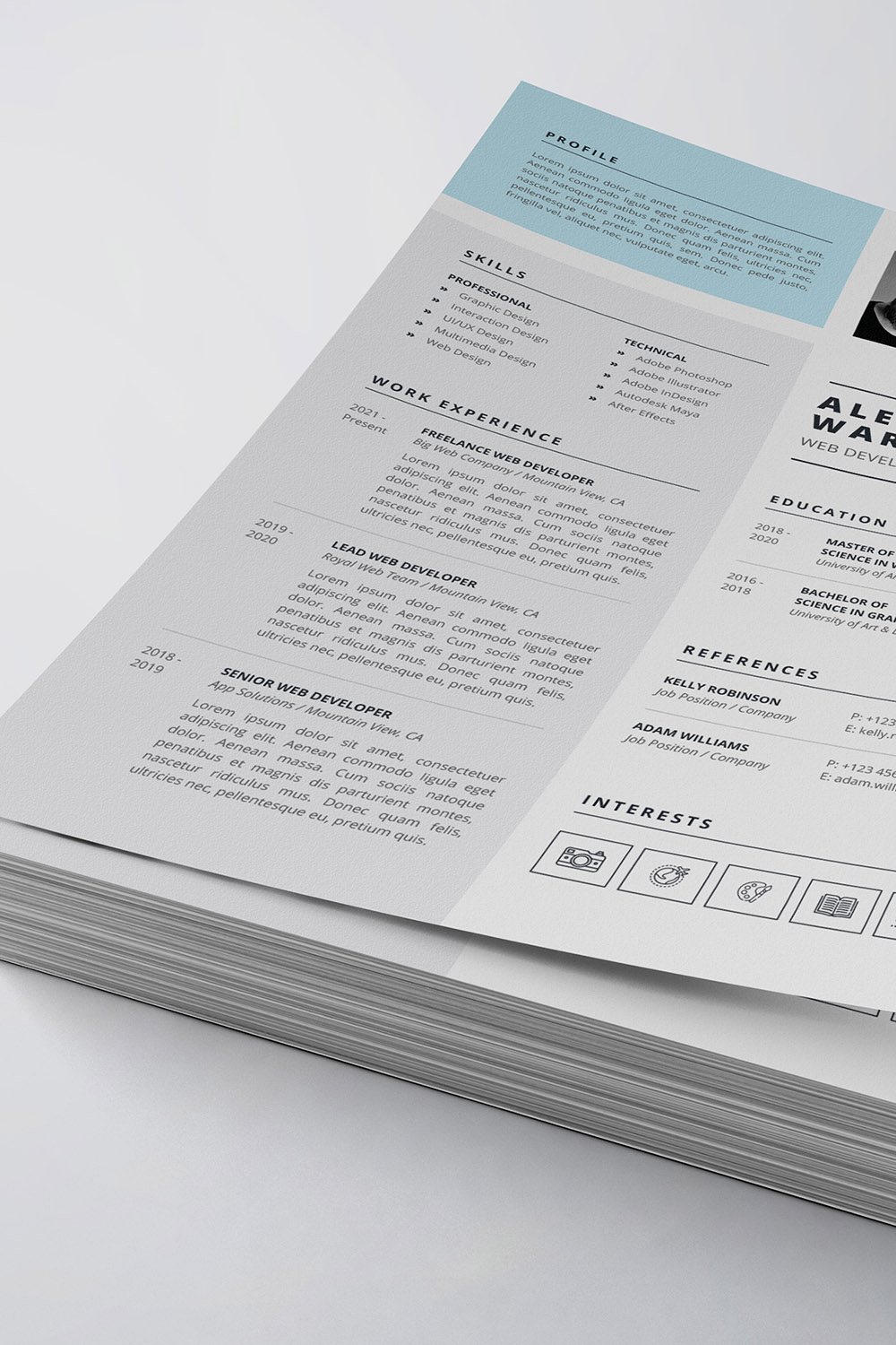 Modern Resume/CV Template pinterest preview image.